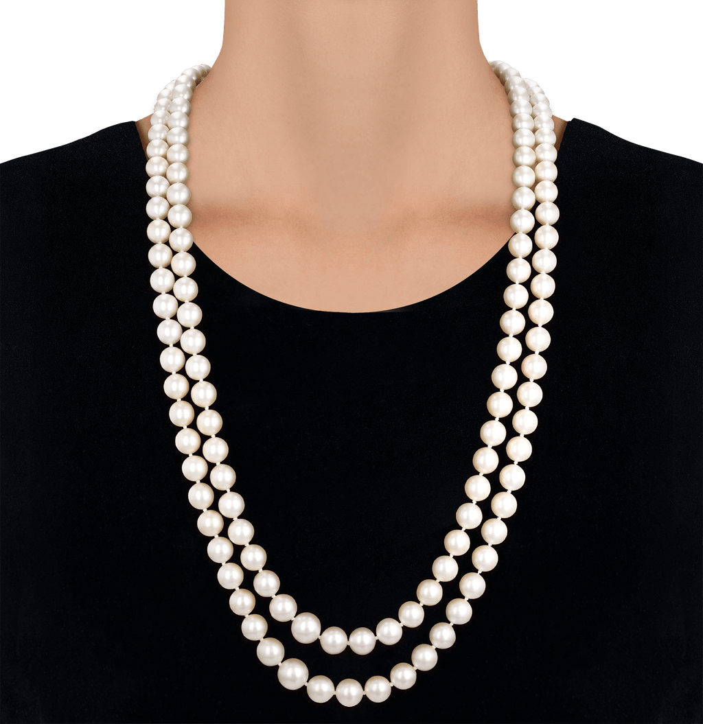 Double-Strand Pearl Necklace with Diamond Clasp