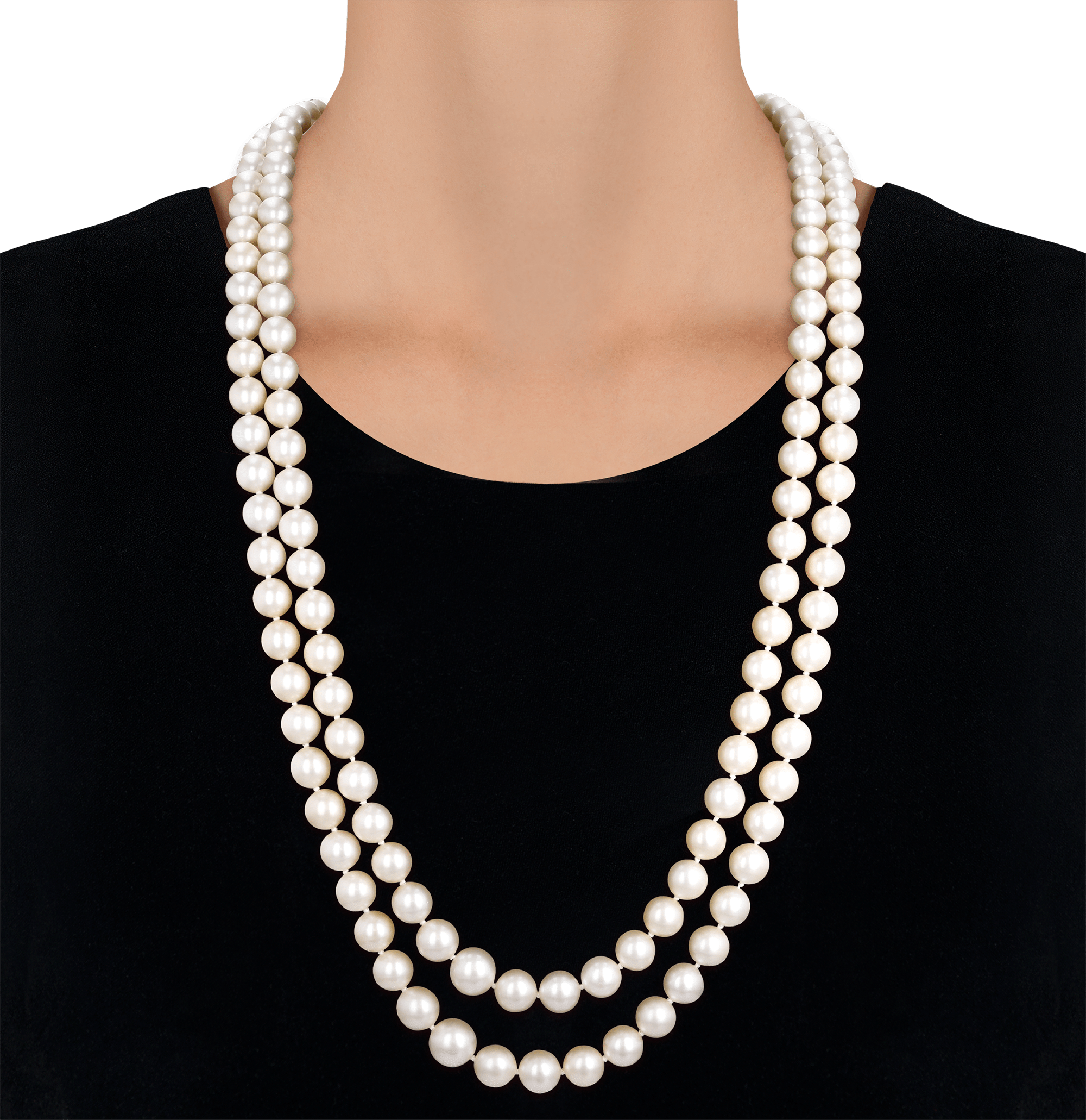 Double-Strand Pearl Necklace with Diamond Clasp