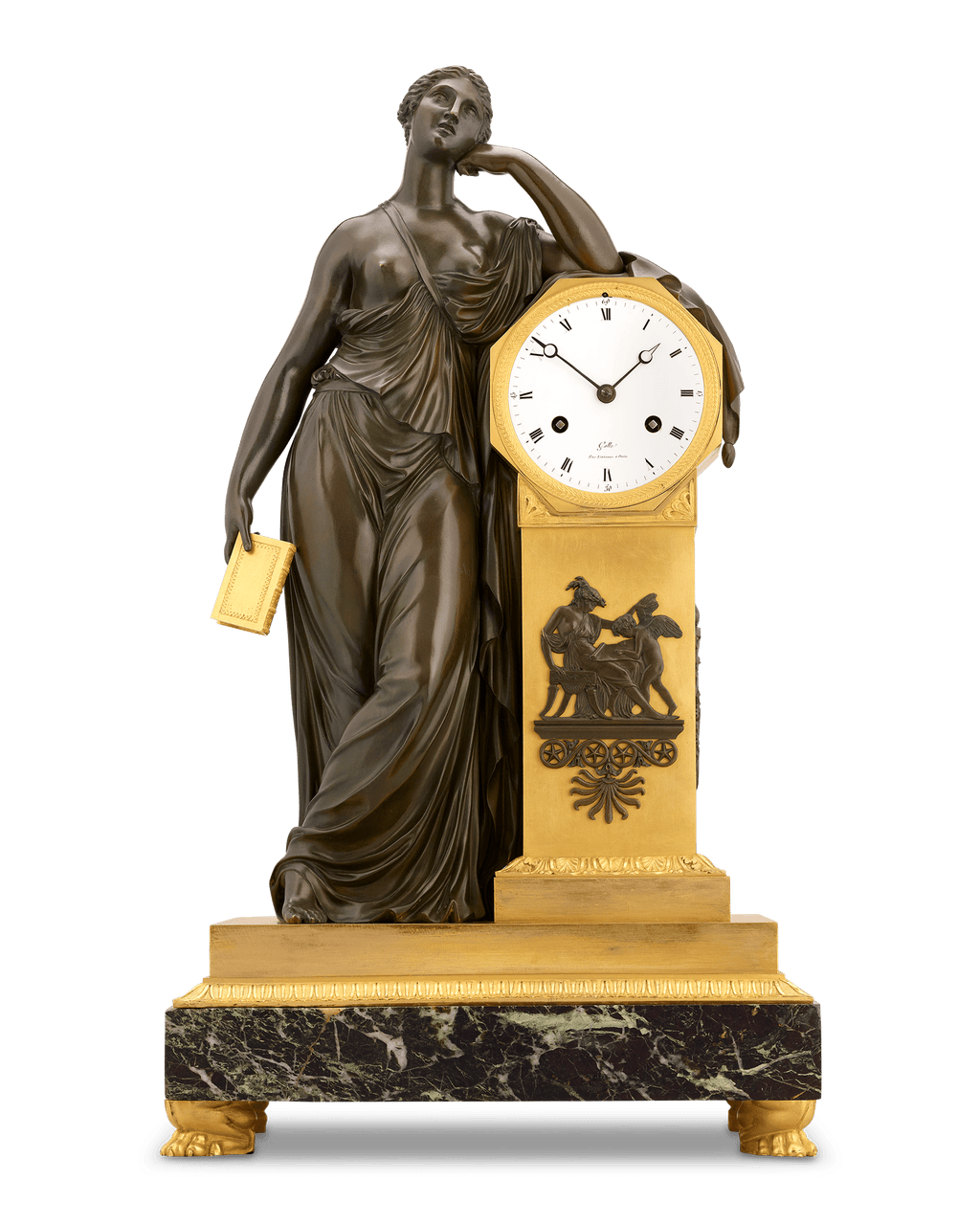 Meditation French Empire Mantel Clock by Claude Galle