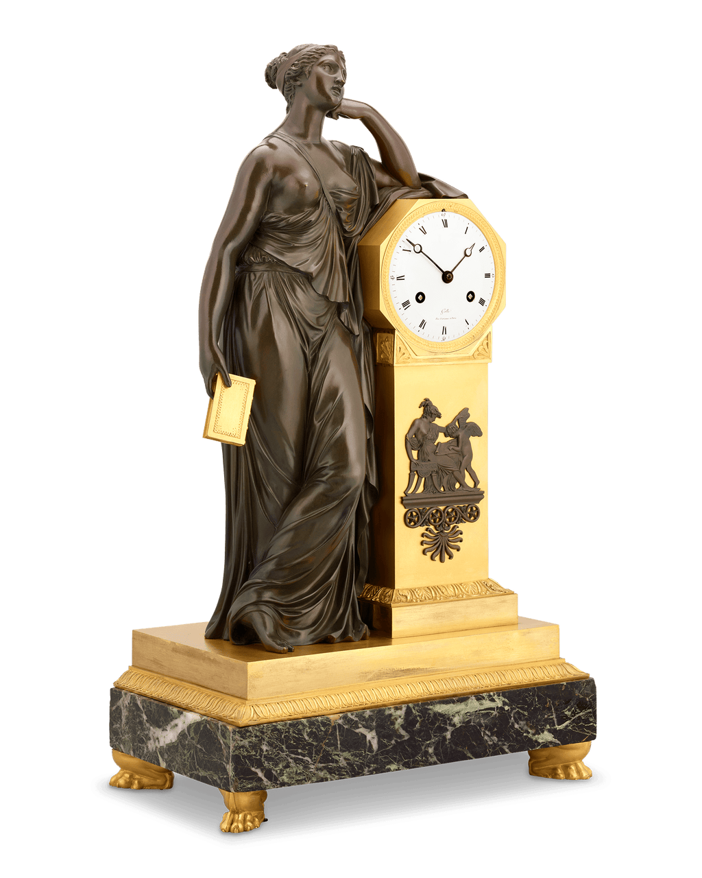 Meditation French Empire Mantel Clock by Claude Galle