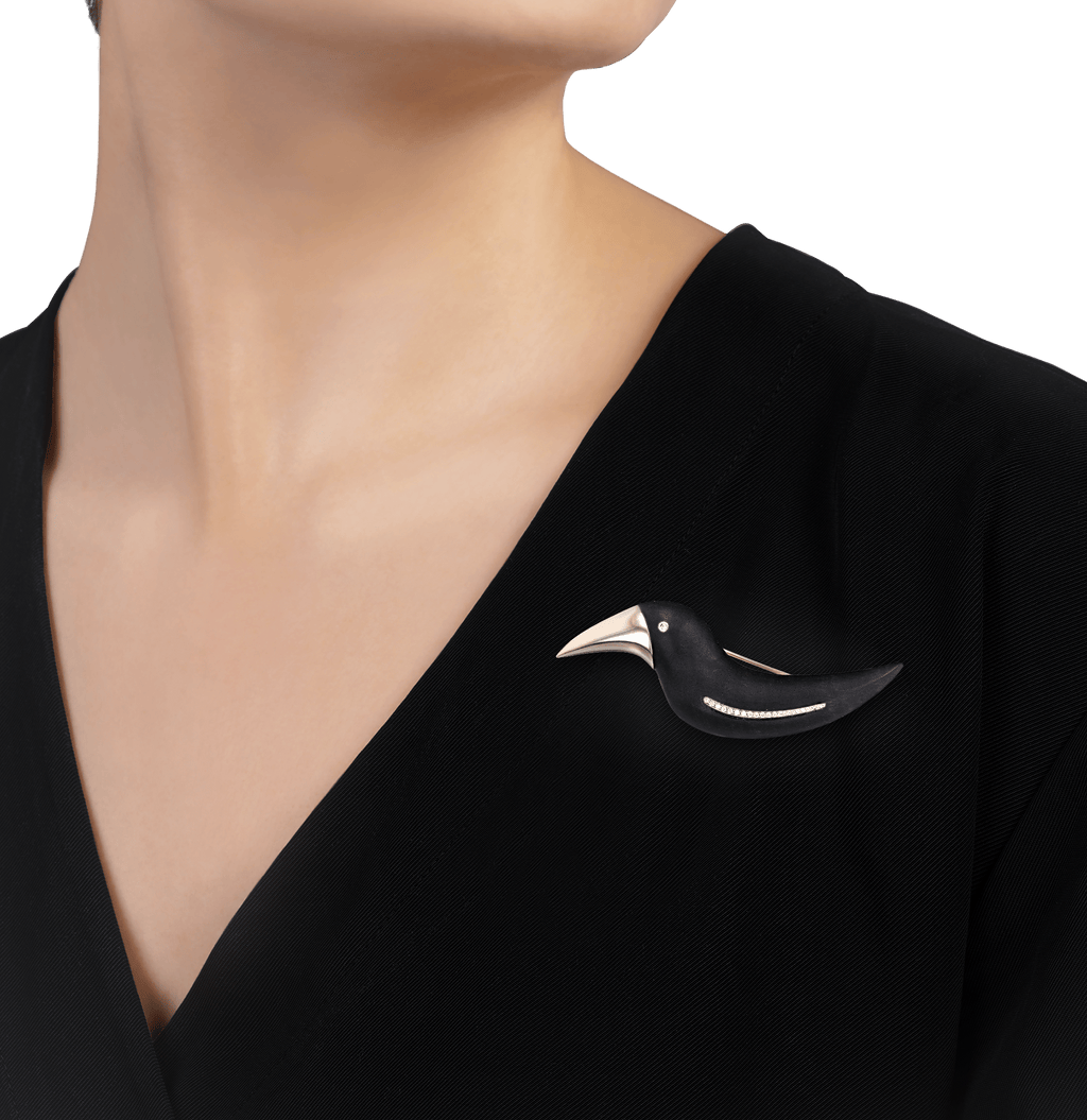 Vhernier Gold and Ebony Bird Brooch