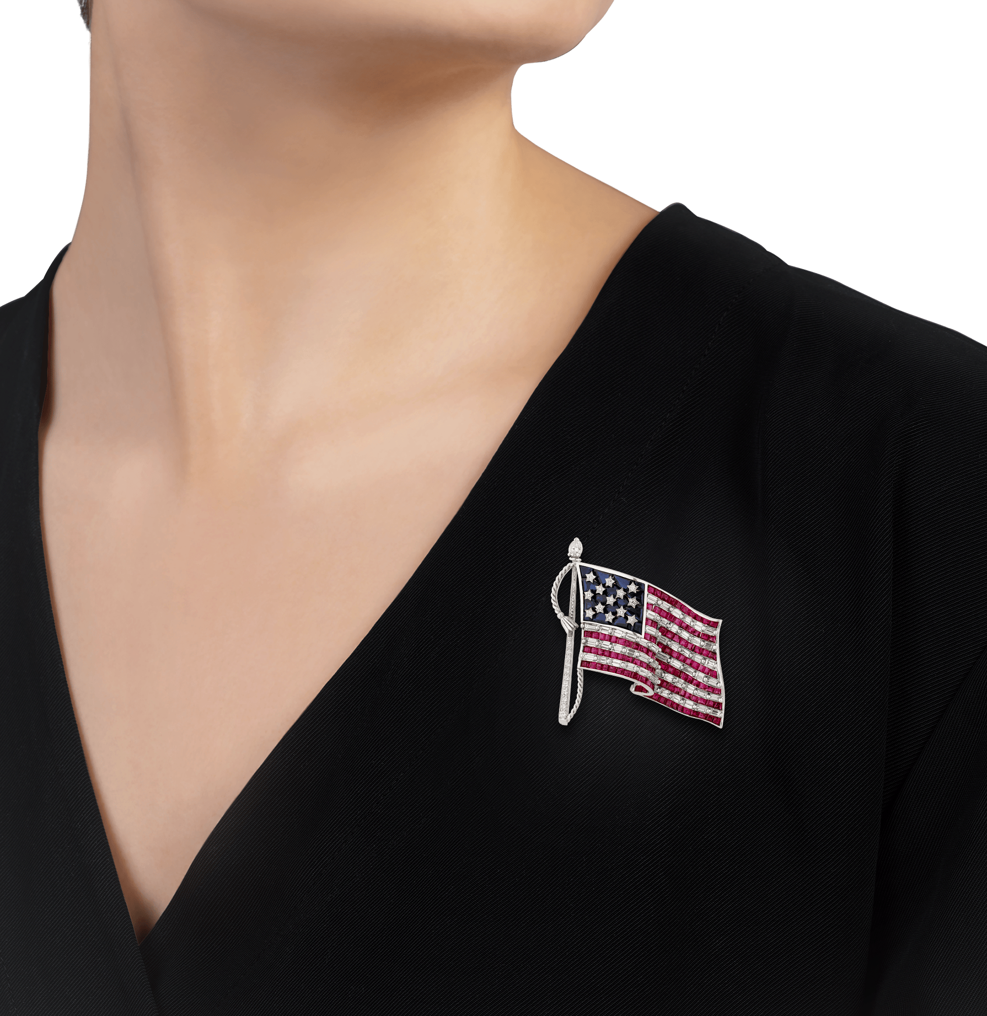 Oscar Heyman Ruby, Diamond and Sapphire American Flag Brooch