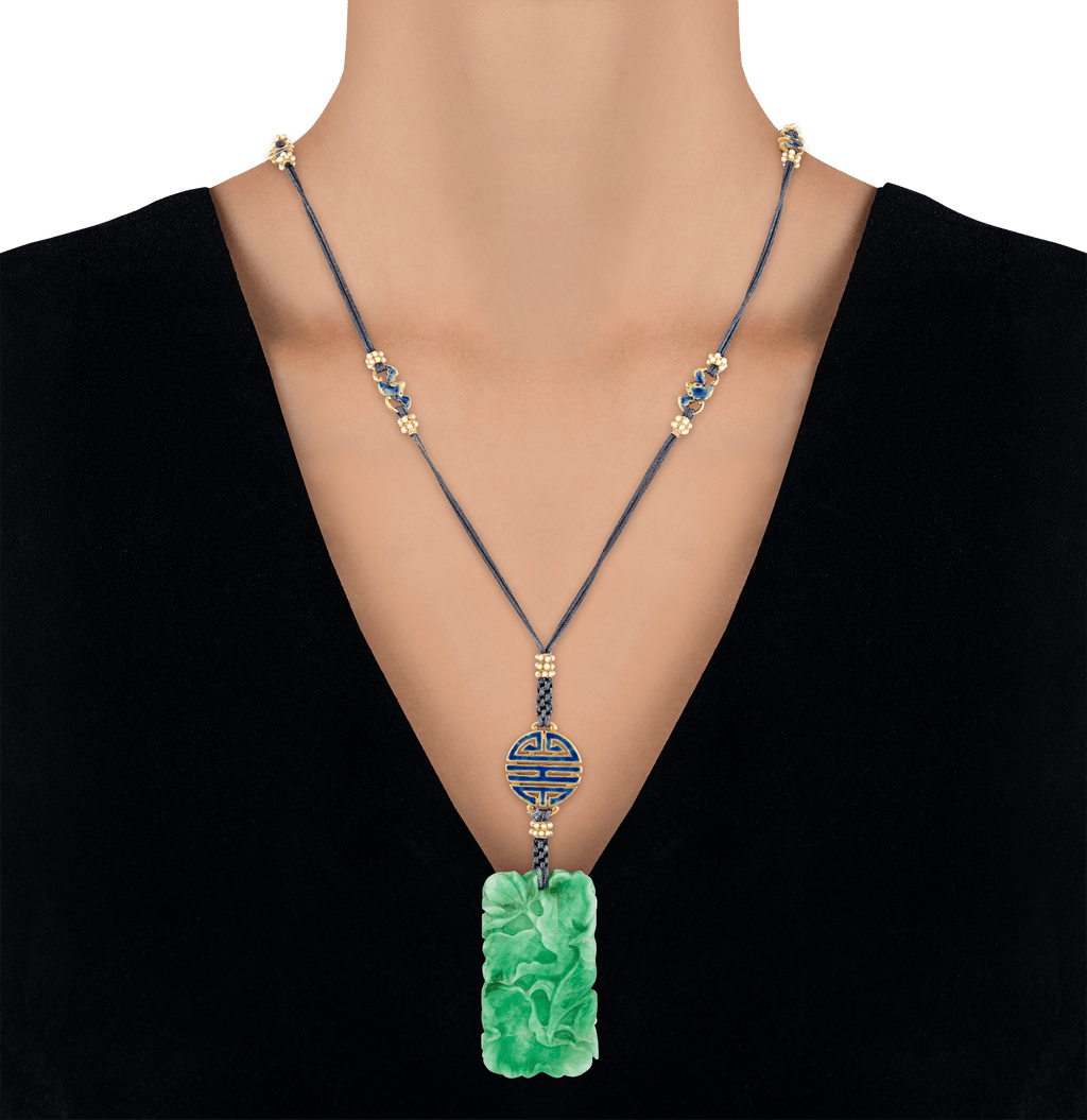 Louis Comfort Tiffany Jadeite and Enamel Pendant Necklace
