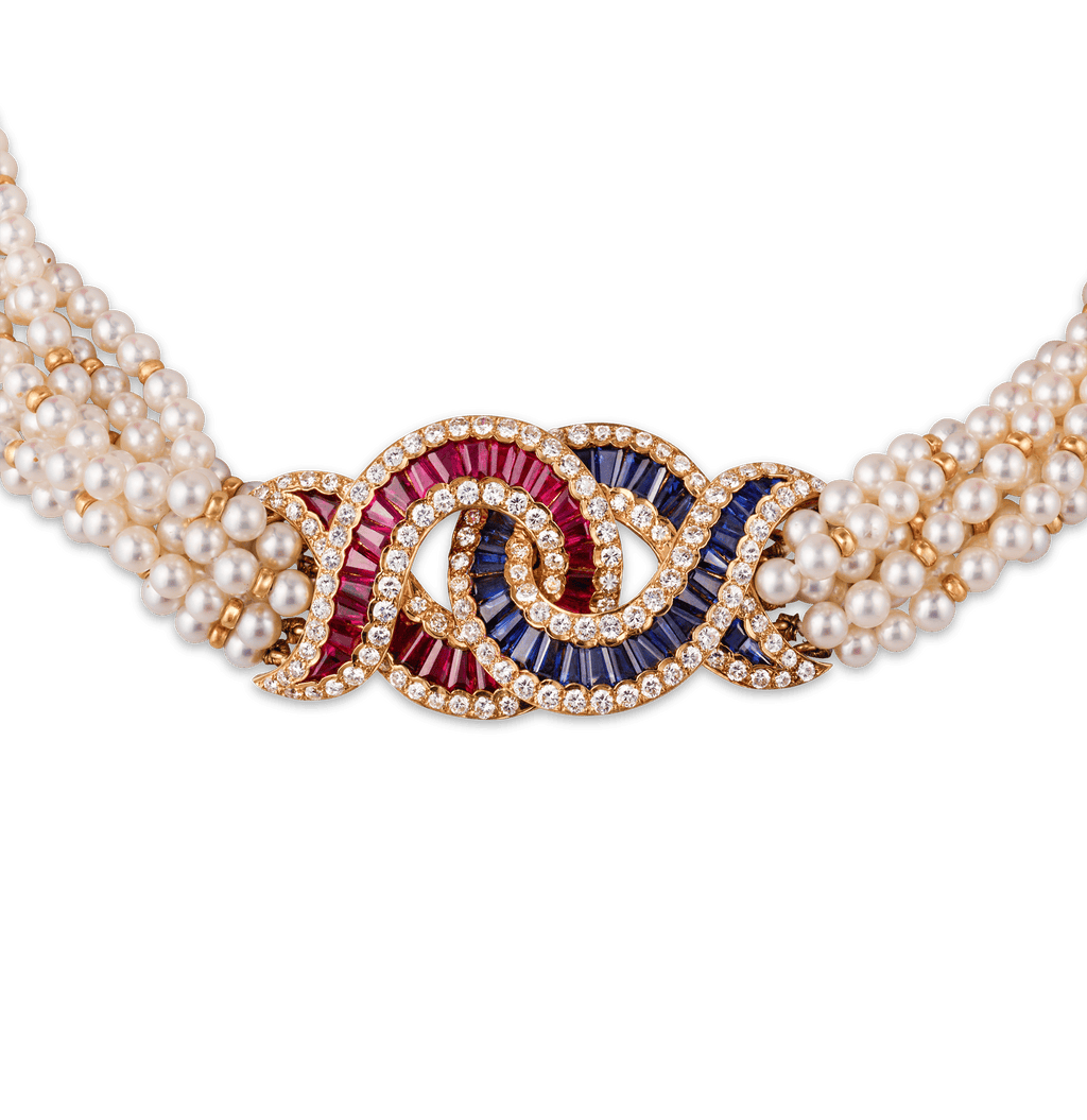 Pearl, Sapphire, Ruby and Diamond Necklace