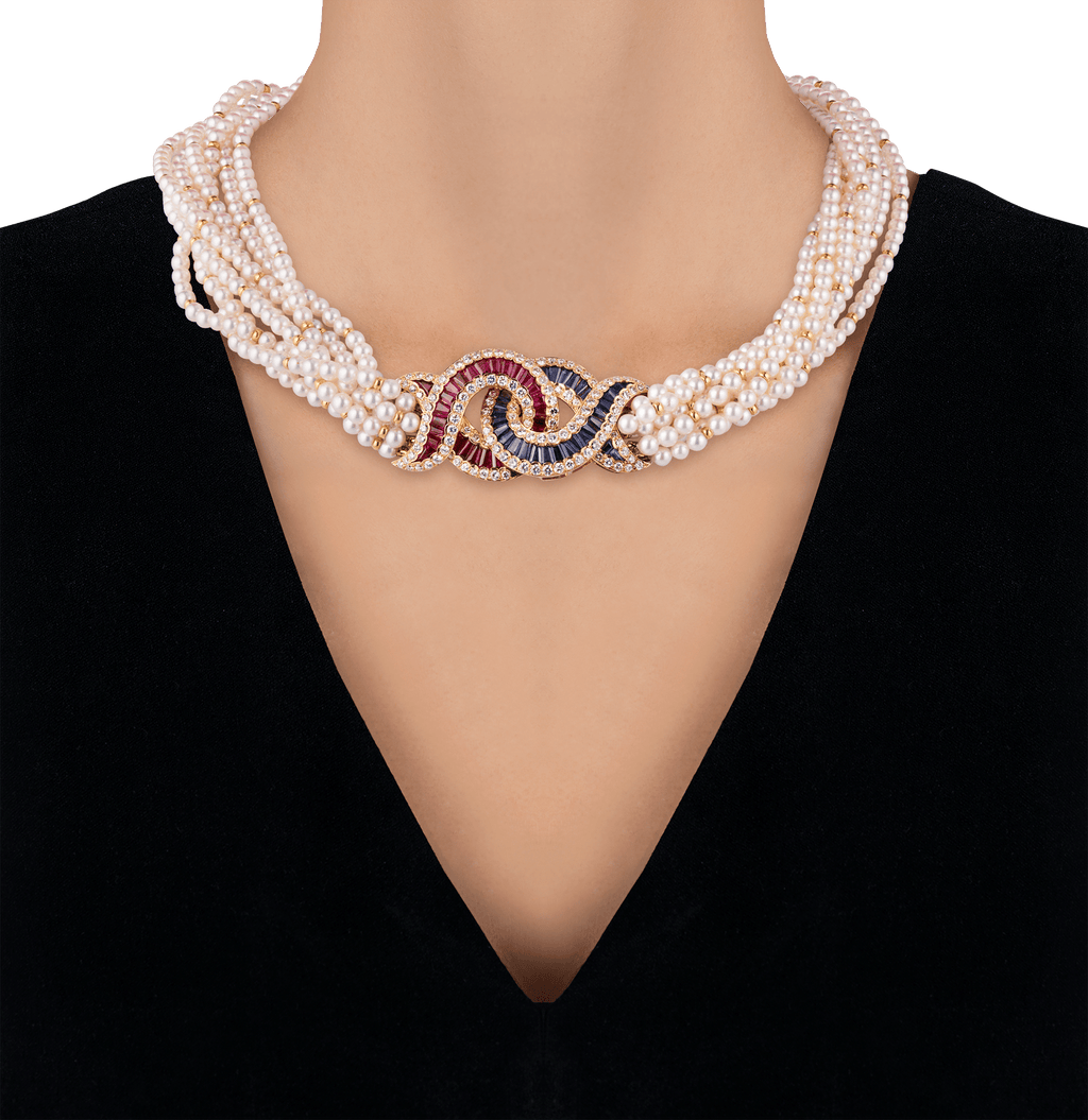 Pearl, Sapphire, Ruby and Diamond Necklace