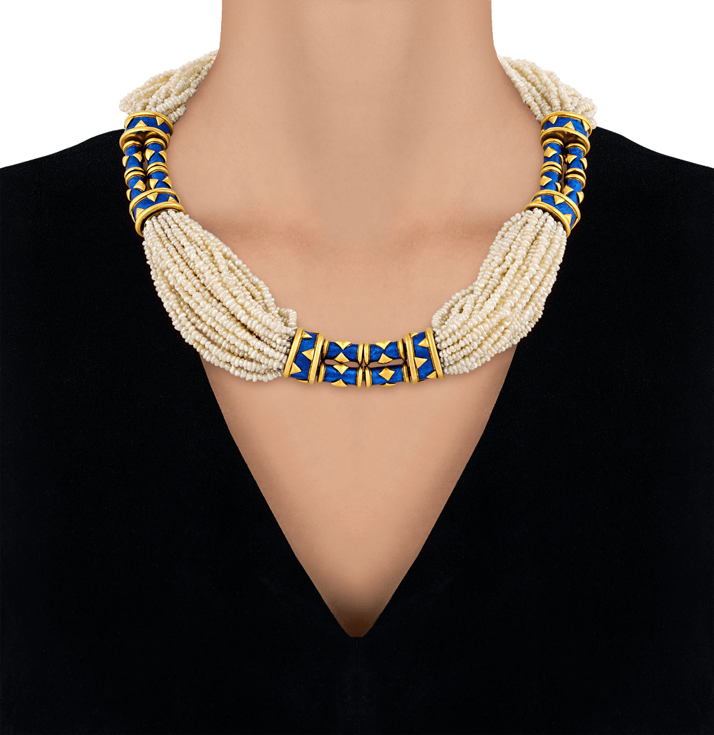 Tiffany & Co. Seed Pearl and Enamel Necklace by Jean Schlumberger