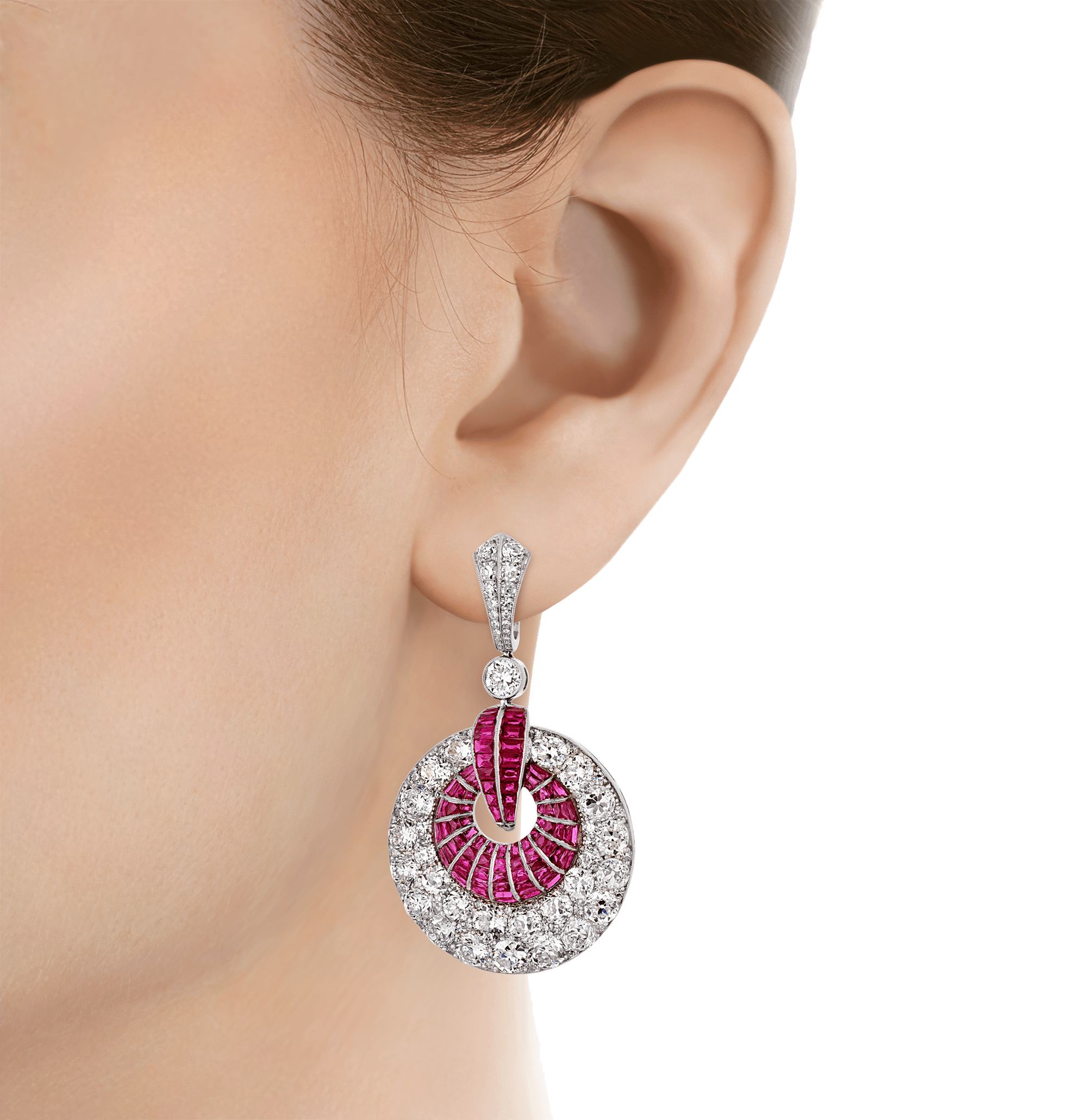 Art Deco-Style Diamond and Ruby Sphere Earrings