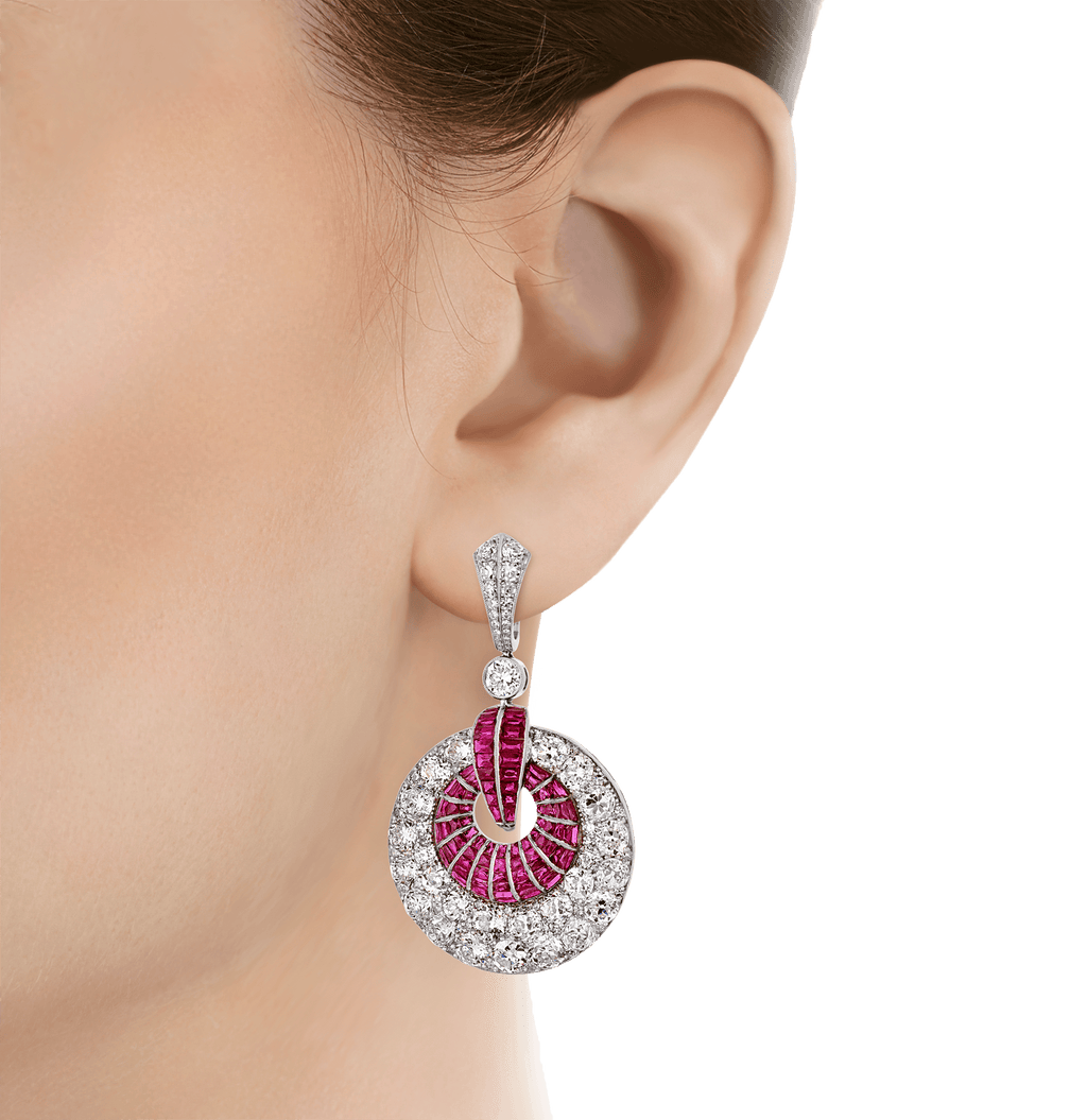 Art Deco-Style Diamond and Ruby Sphere Earrings