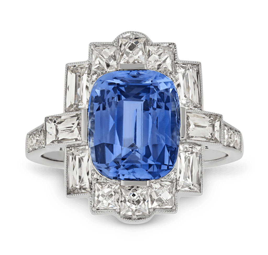 Art Deco-Style Sapphire Ring, 4.52 Carats