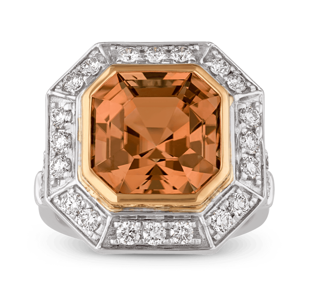 Asscher Cut Peach Tourmaline Ring, 7.07 Carats