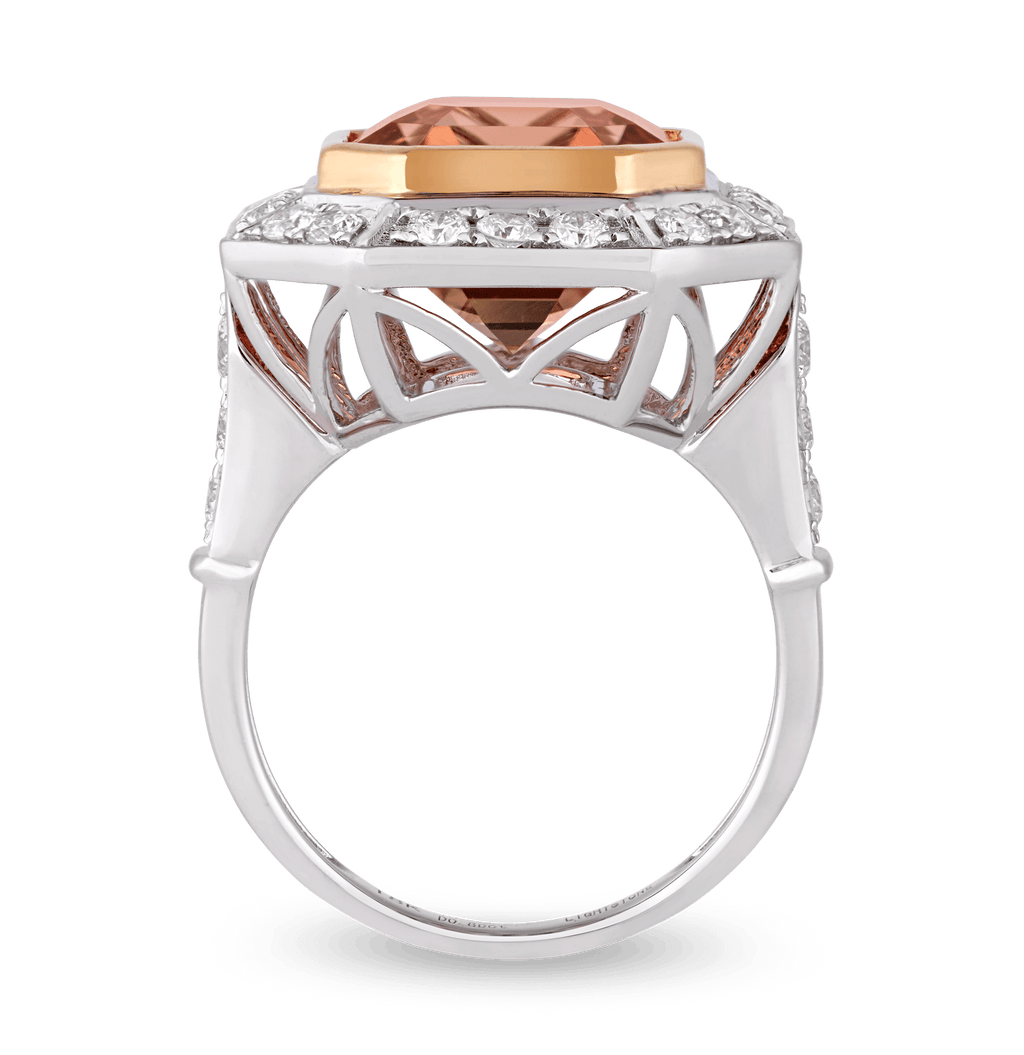 Asscher Cut Peach Tourmaline Ring, 7.07 Carats