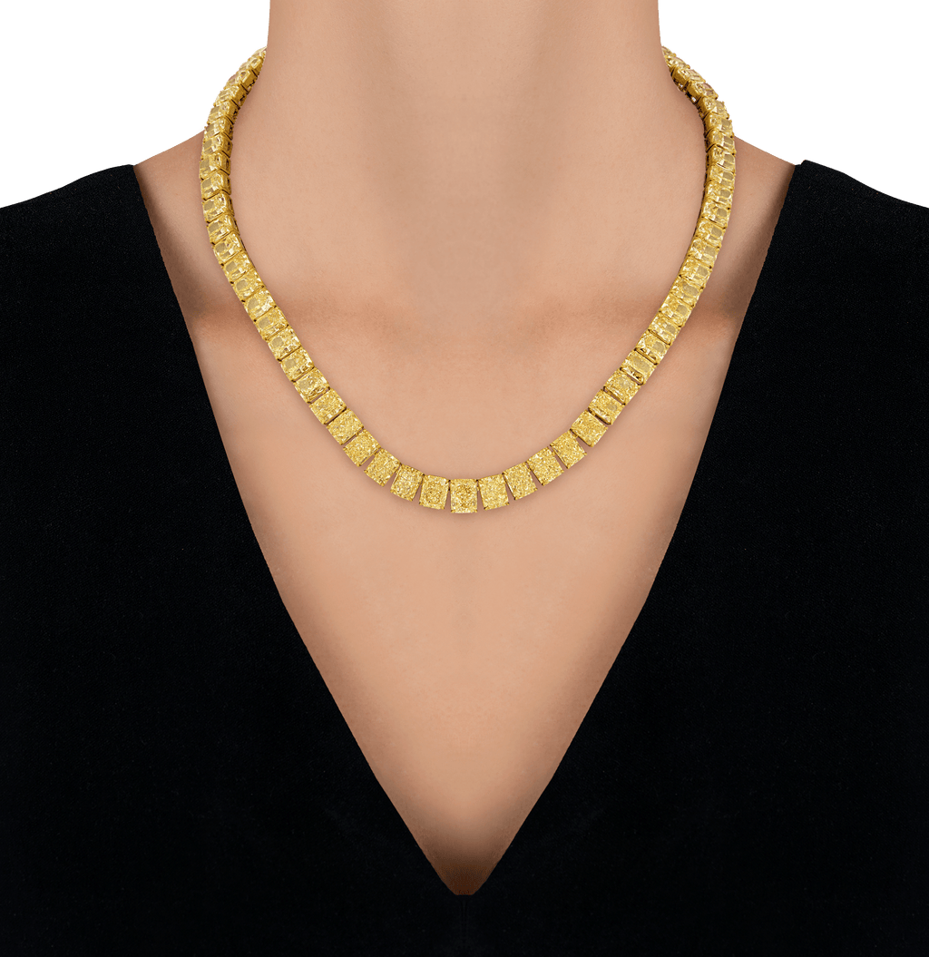Fancy Yellow Diamond Riviera Necklace, 79.30 Carats