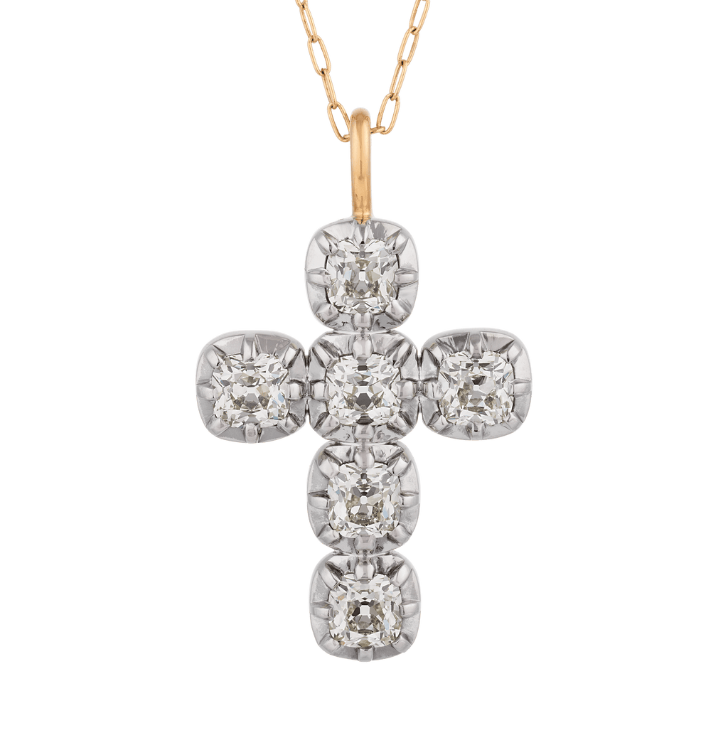 Old Mine Diamond Cross Pendant, 6.80 Carats