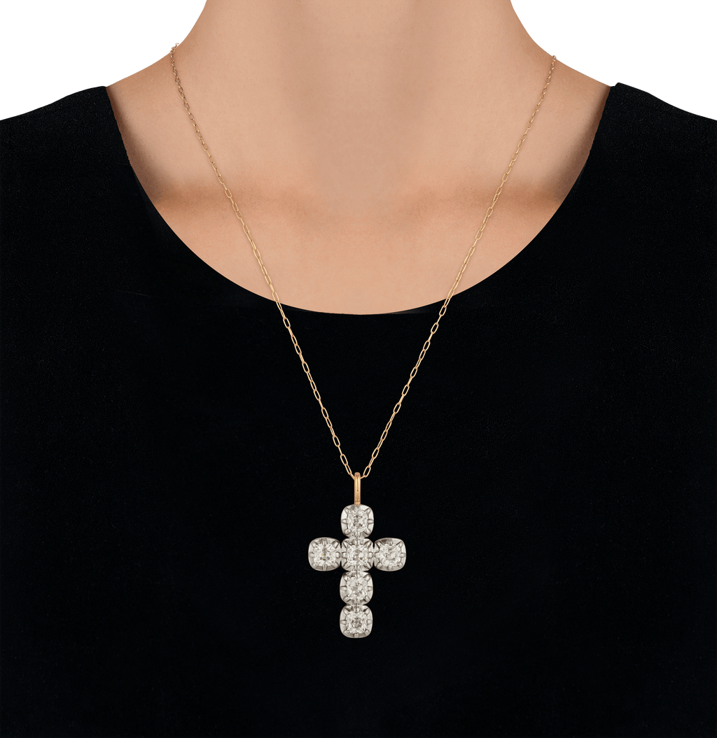 Old Mine Diamond Cross Pendant, 6.80 Carats
