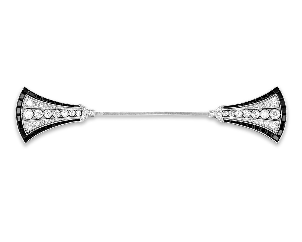 Art Deco Diamond and Onyx Jabot Pin