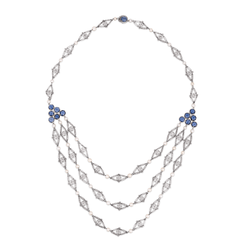 Louis Comfort Tiffany Yogo Sapphire and Diamond Necklace