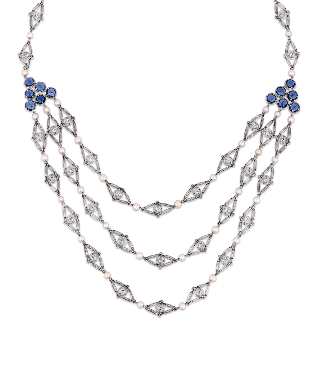Louis Comfort Tiffany Yogo Sapphire and Diamond Necklace
