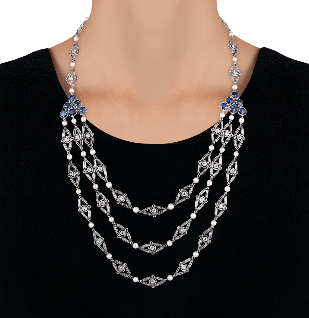 Louis Comfort Tiffany Yogo Sapphire and Diamond Necklace