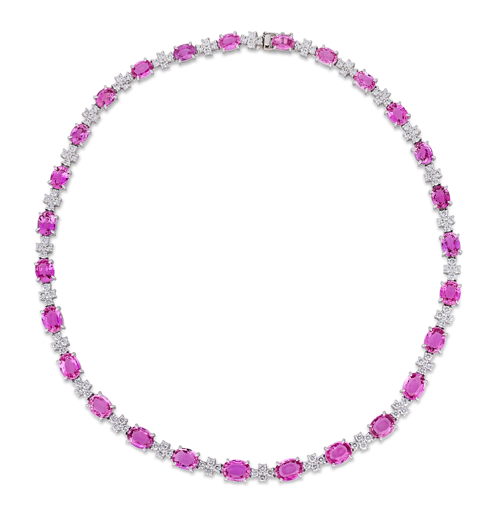Unheated Pink Sapphire Necklace, 35.60 Carats