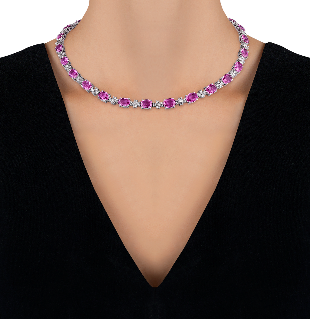 Unheated Pink Sapphire Necklace, 35.60 Carats