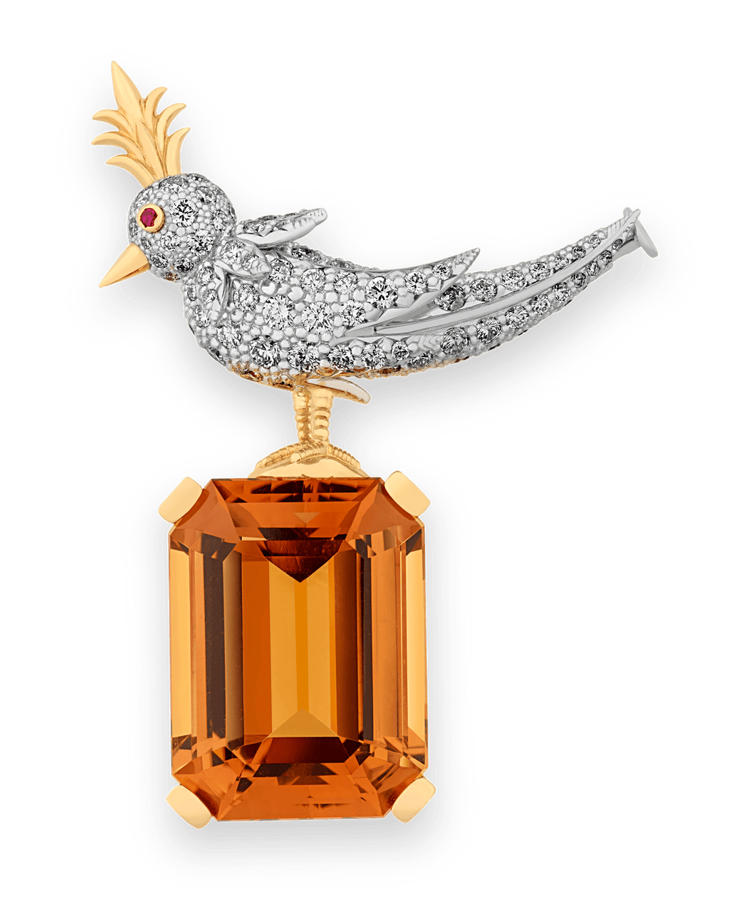 Tiffany & Co. Citrine Bird on a Rock Brooch, 31.22 Carats