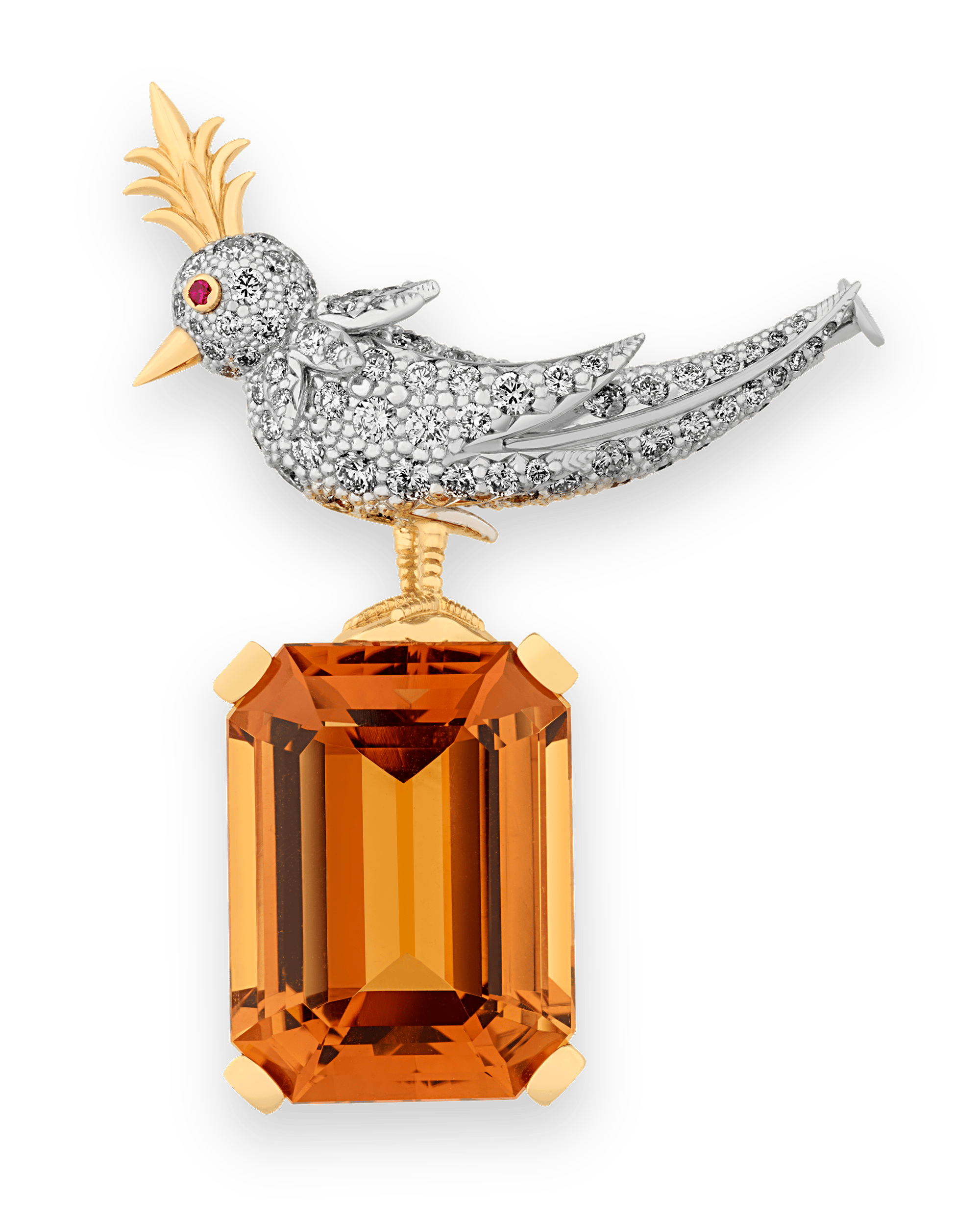 Tiffany & Co. Citrine Bird on a Rock Brooch, 31.22 Carats