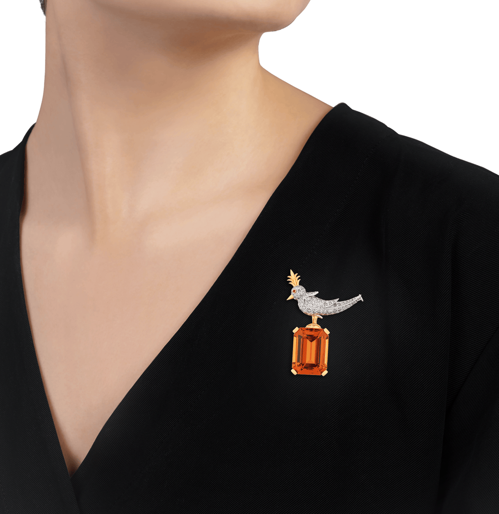 Tiffany & Co. Citrine Bird on a Rock Brooch, 31.22 Carats