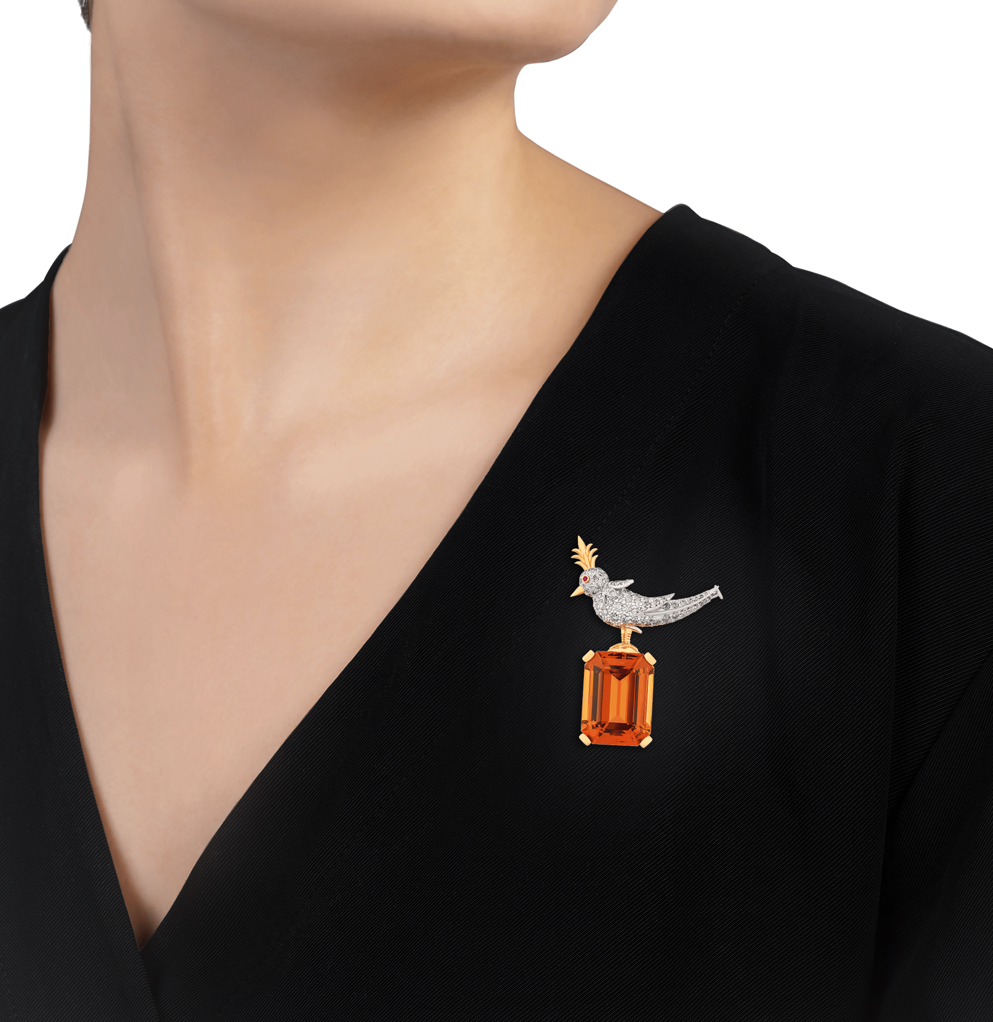 Tiffany & Co. Citrine Bird on a Rock Brooch, 31.22 Carats