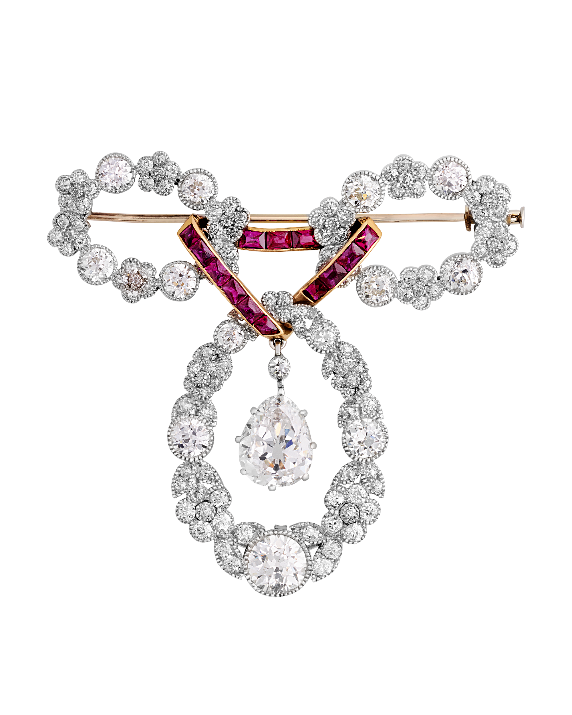 Belle Époque Diamond and Ruby Brooch