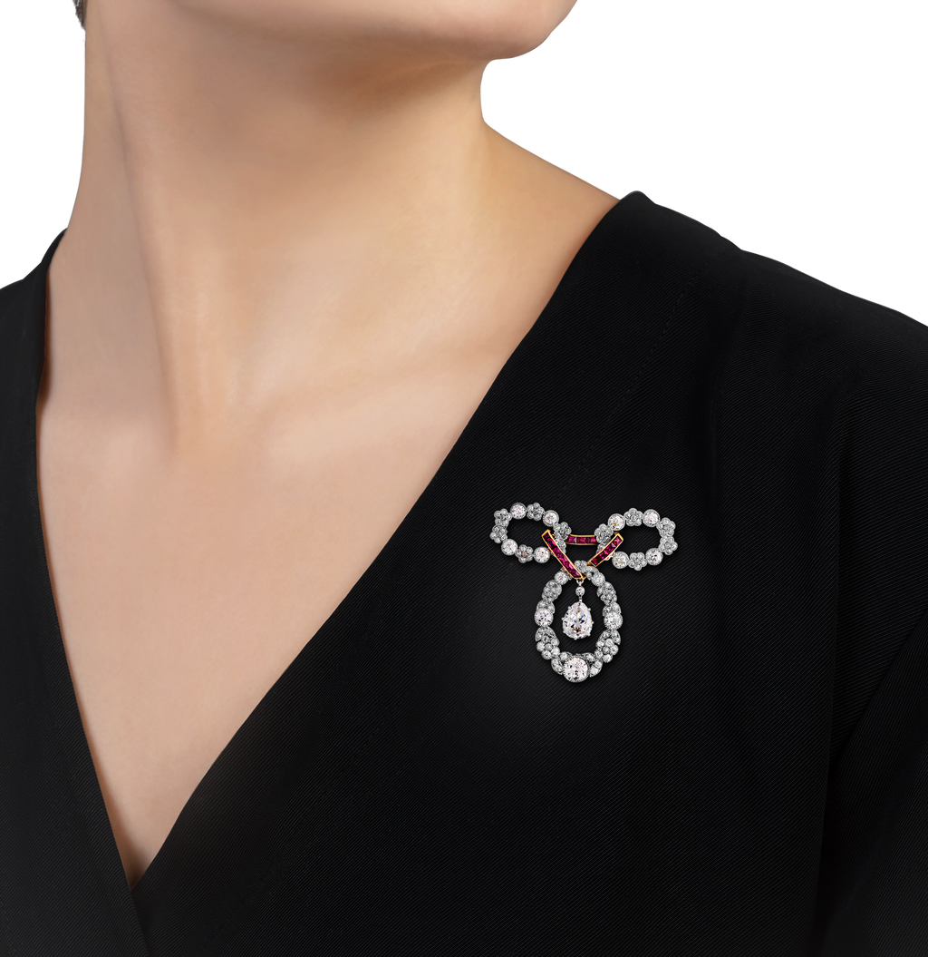Belle Époque Diamond and Ruby Brooch