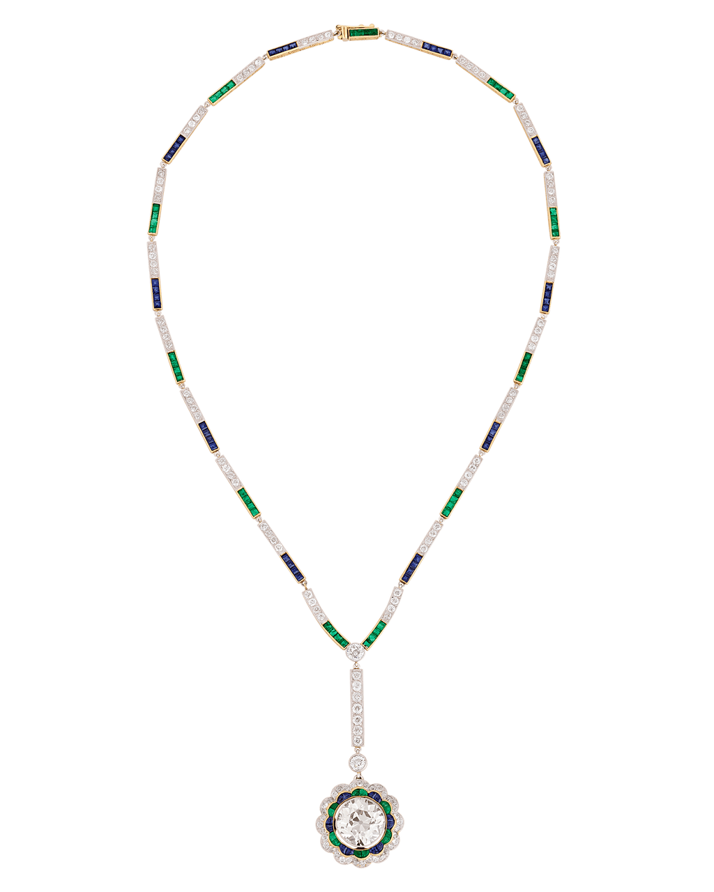 Art Deco Diamond, Emerald and Sapphire Necklace