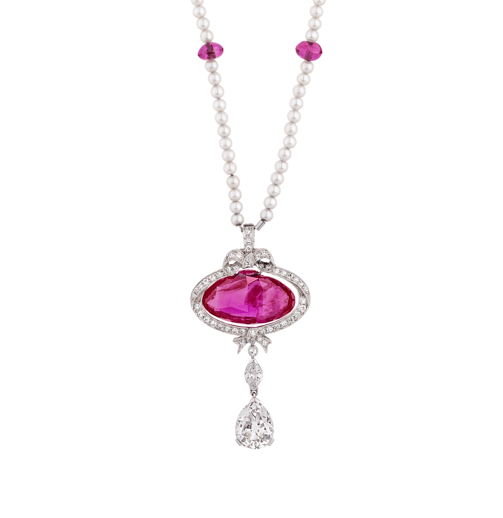 Ross Pennell Art Deco Untreated Burma Ruby Necklace, 6.30 Carats
