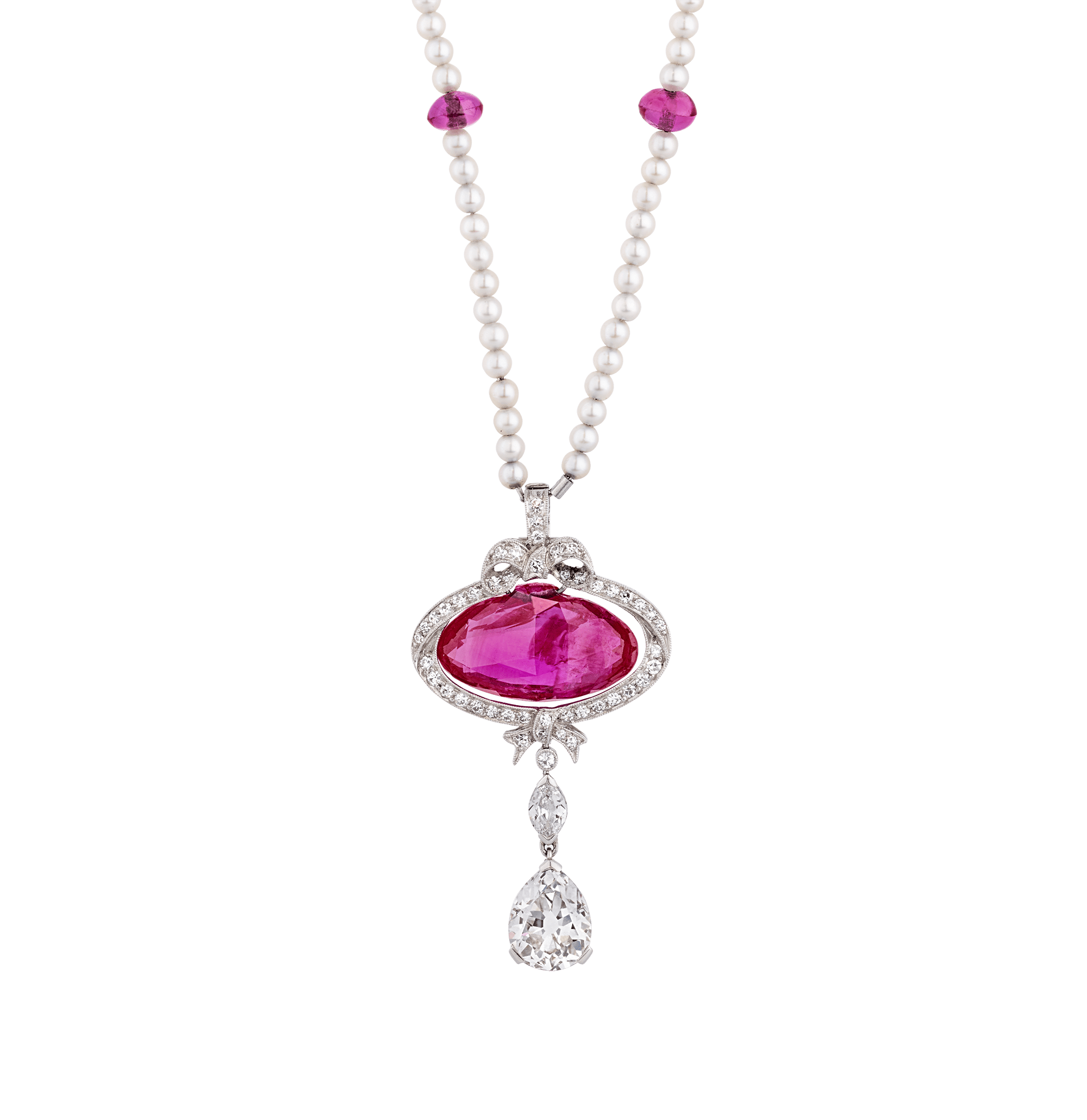 Ross Pennell Art Deco Untreated Burma Ruby Necklace, 6.30 Carats