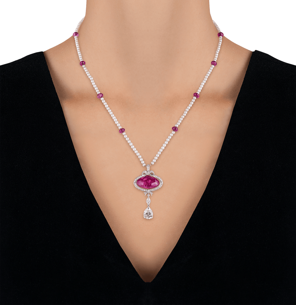 Ross Pennell Art Deco Untreated Burma Ruby Necklace, 6.30 Carats