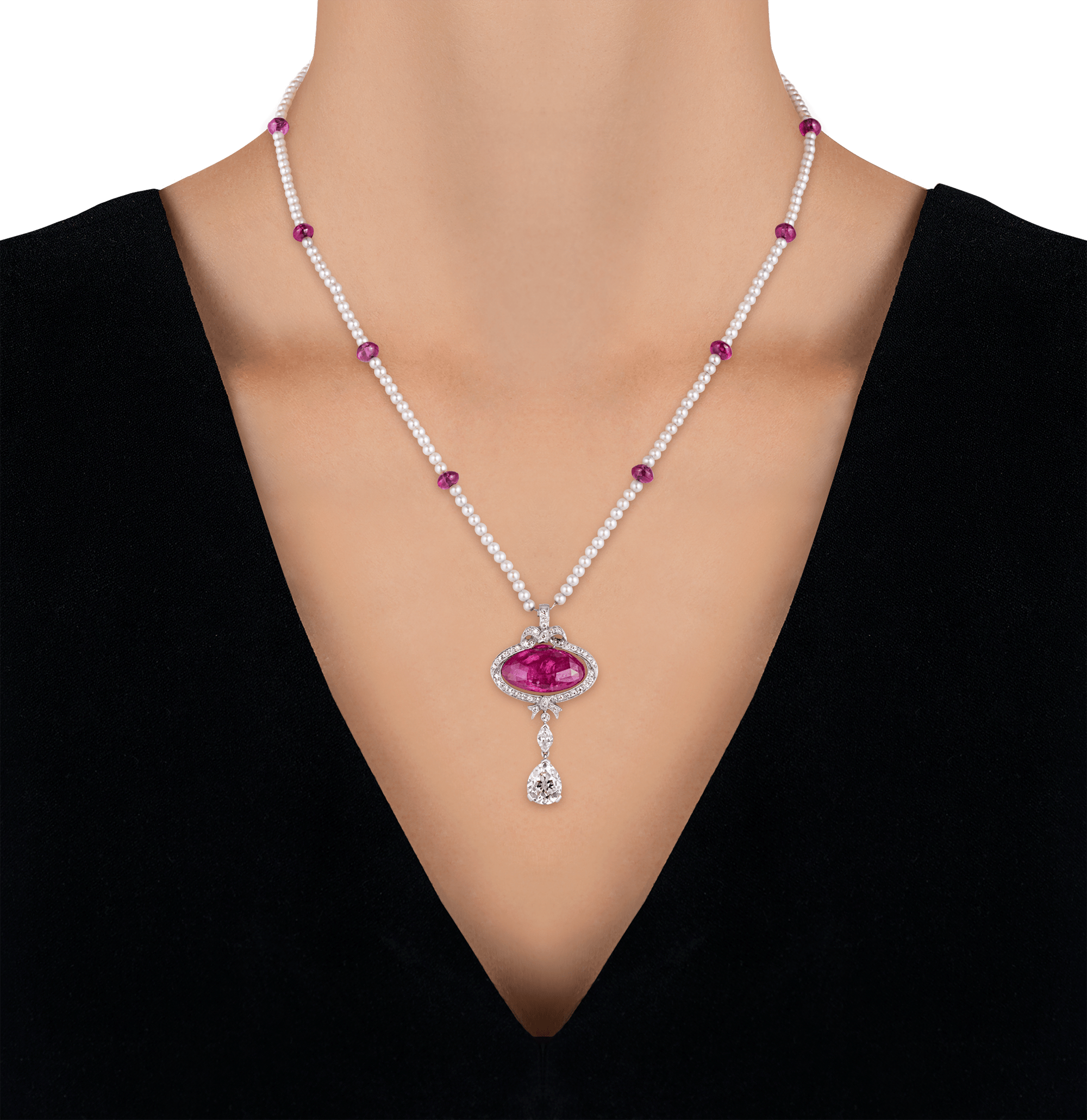 Ross Pennell Art Deco Untreated Burma Ruby Necklace, 6.30 Carats