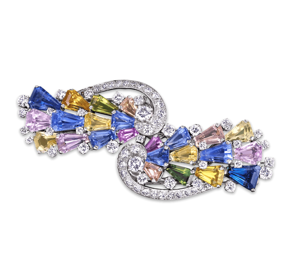 Oscar Heyman Sapphire and Diamond Double Clip Brooch