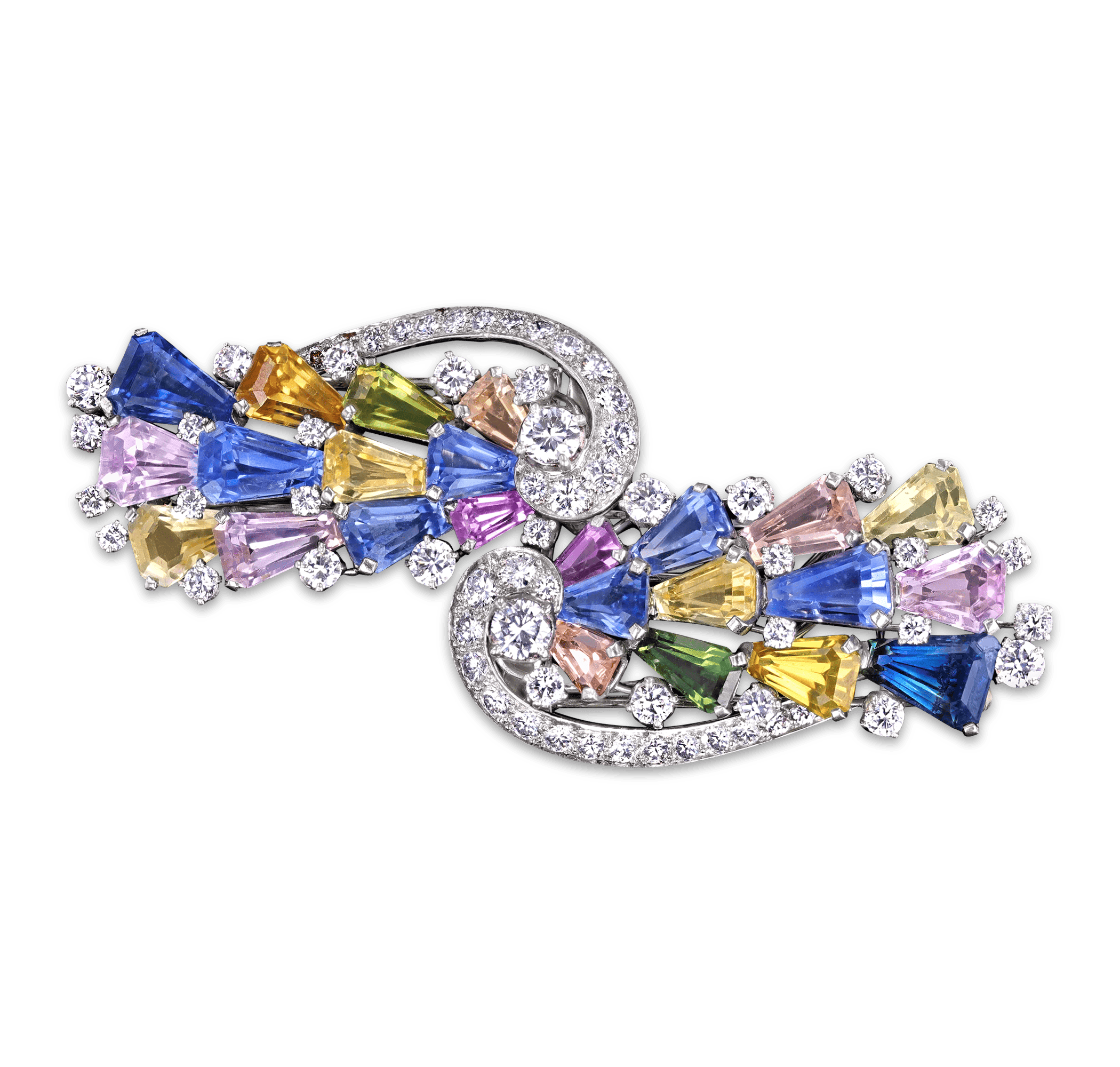 Oscar Heyman Sapphire and Diamond Double Clip Brooch