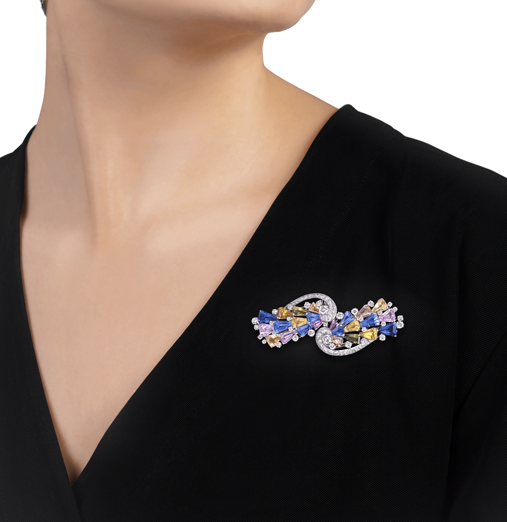 Oscar Heyman Sapphire and Diamond Double Clip Brooch