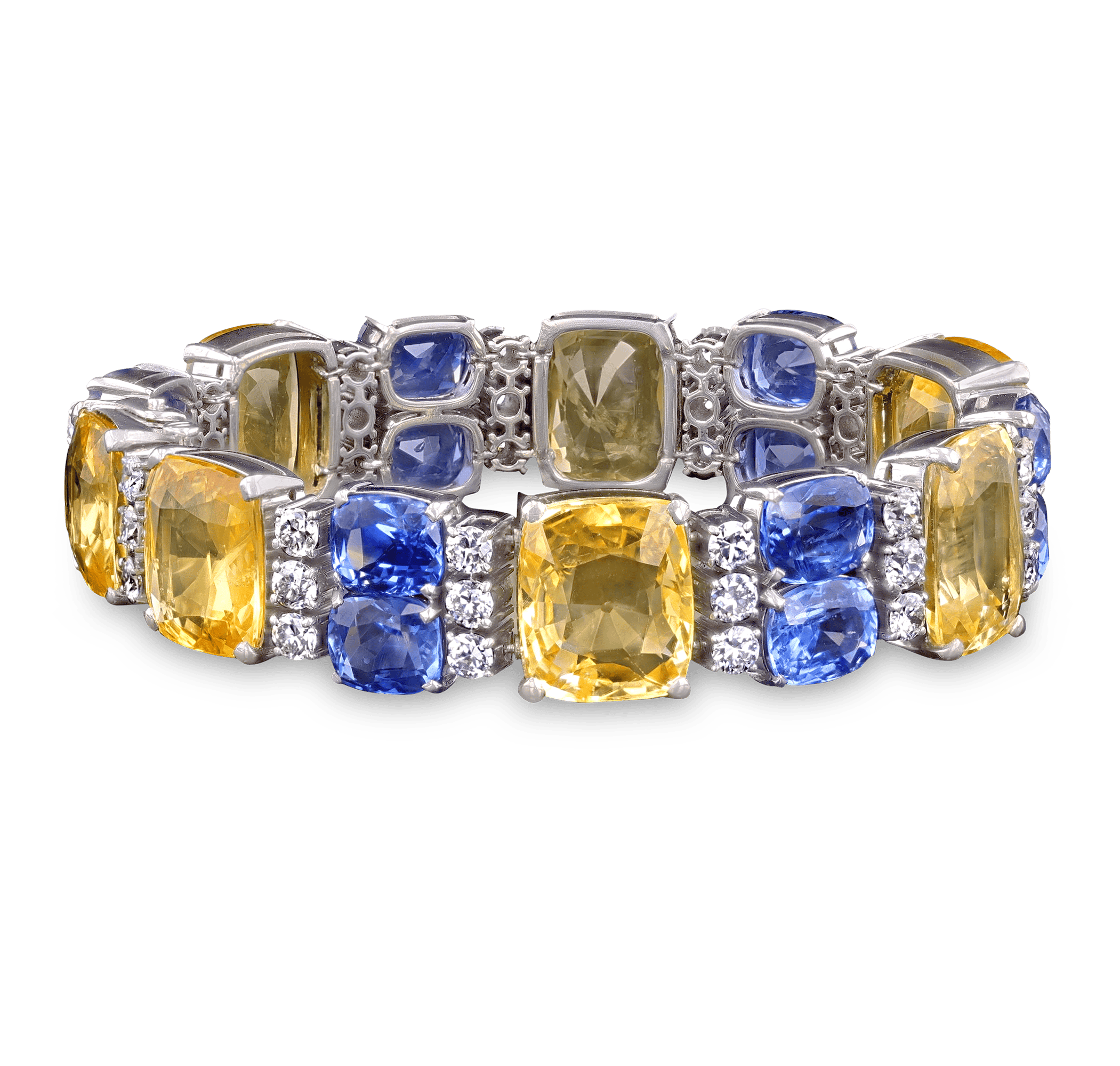 Julius Cohen Ceylon Yellow and Blue Sapphire Bracelet, 89.91 Carats