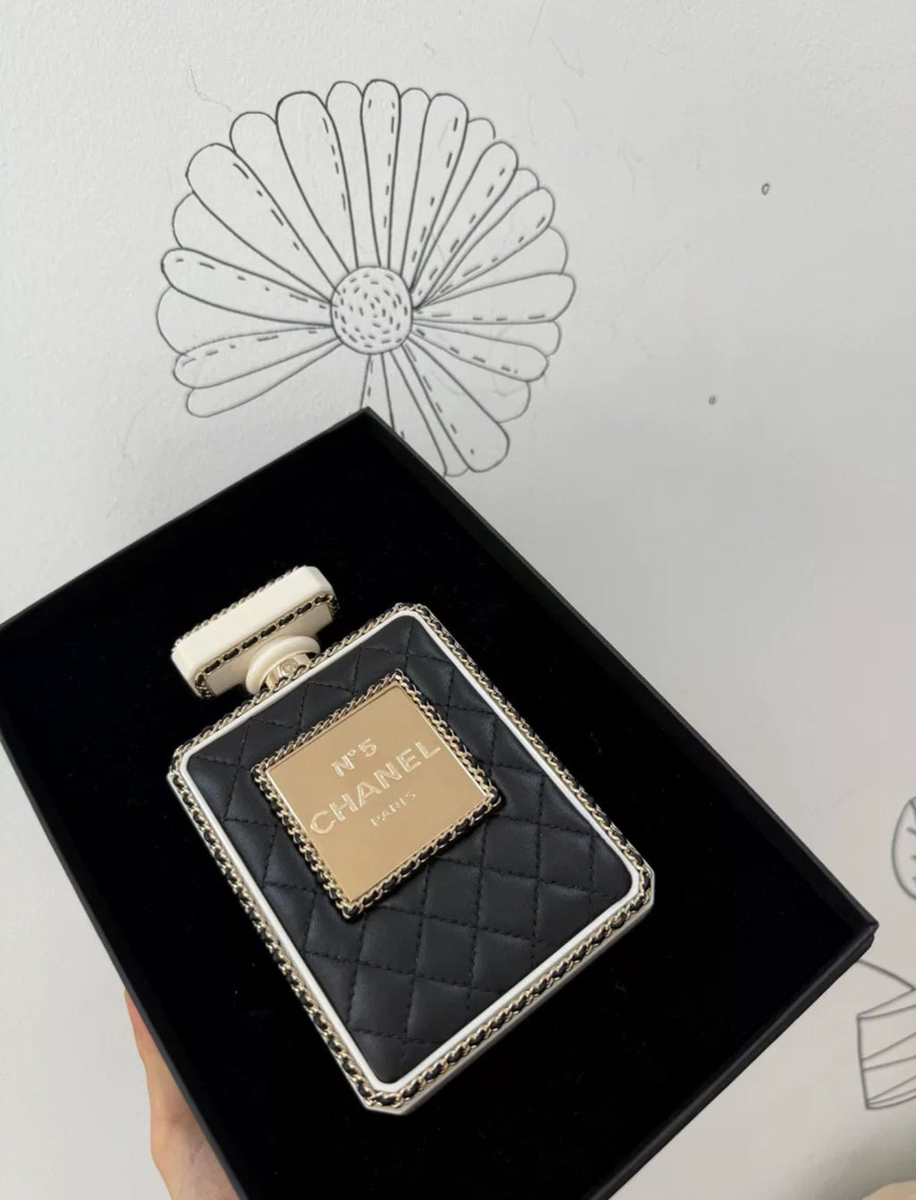 Chanel 22S limited edition White Quilted Leather Perfume Bottle Minaudiere Gold Hardware