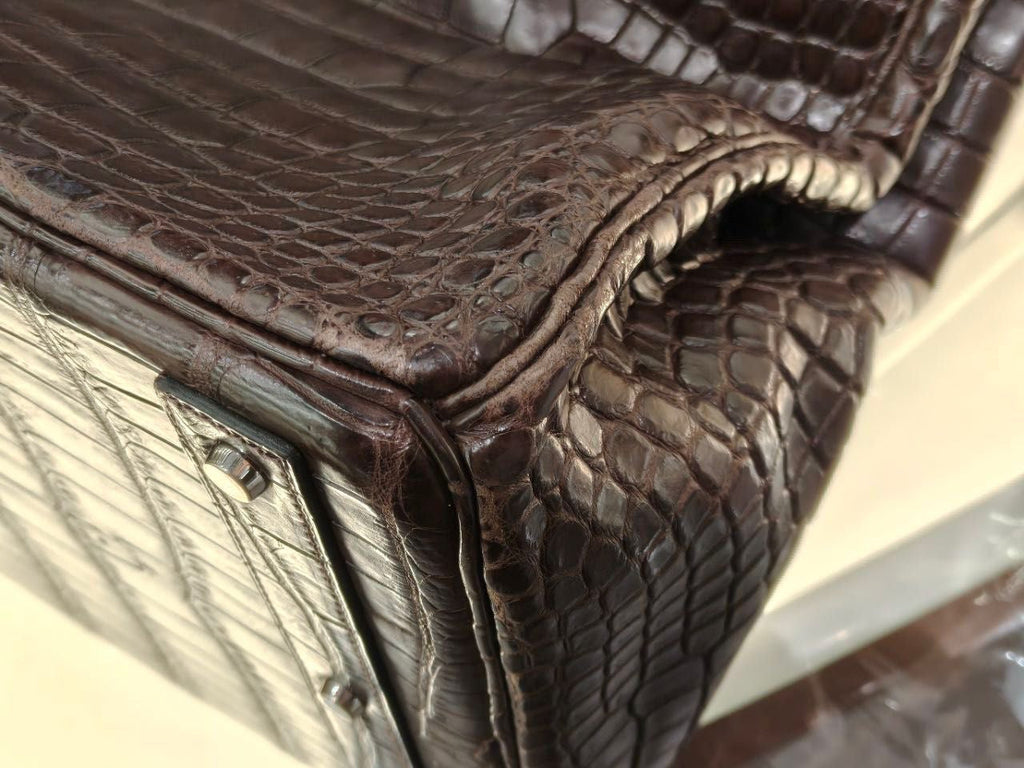 Rare Hermès Birkin HAC 50 Ebene Matte Crocodile Leather Palladium Hardware