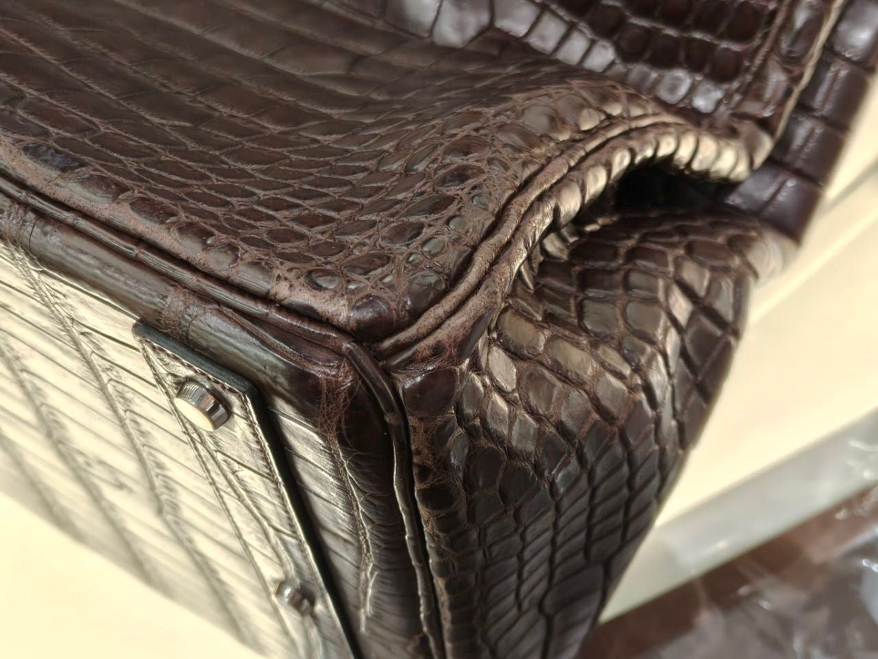 Rare Hermès Birkin HAC 50 Ebene Matte Crocodile Leather Palladium Hardware