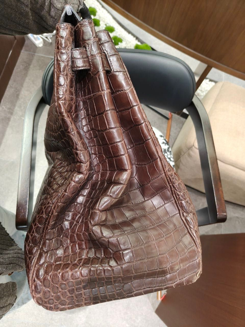 Rare Hermès Birkin HAC 50 Ebene Matte Crocodile Leather Palladium Hardware
