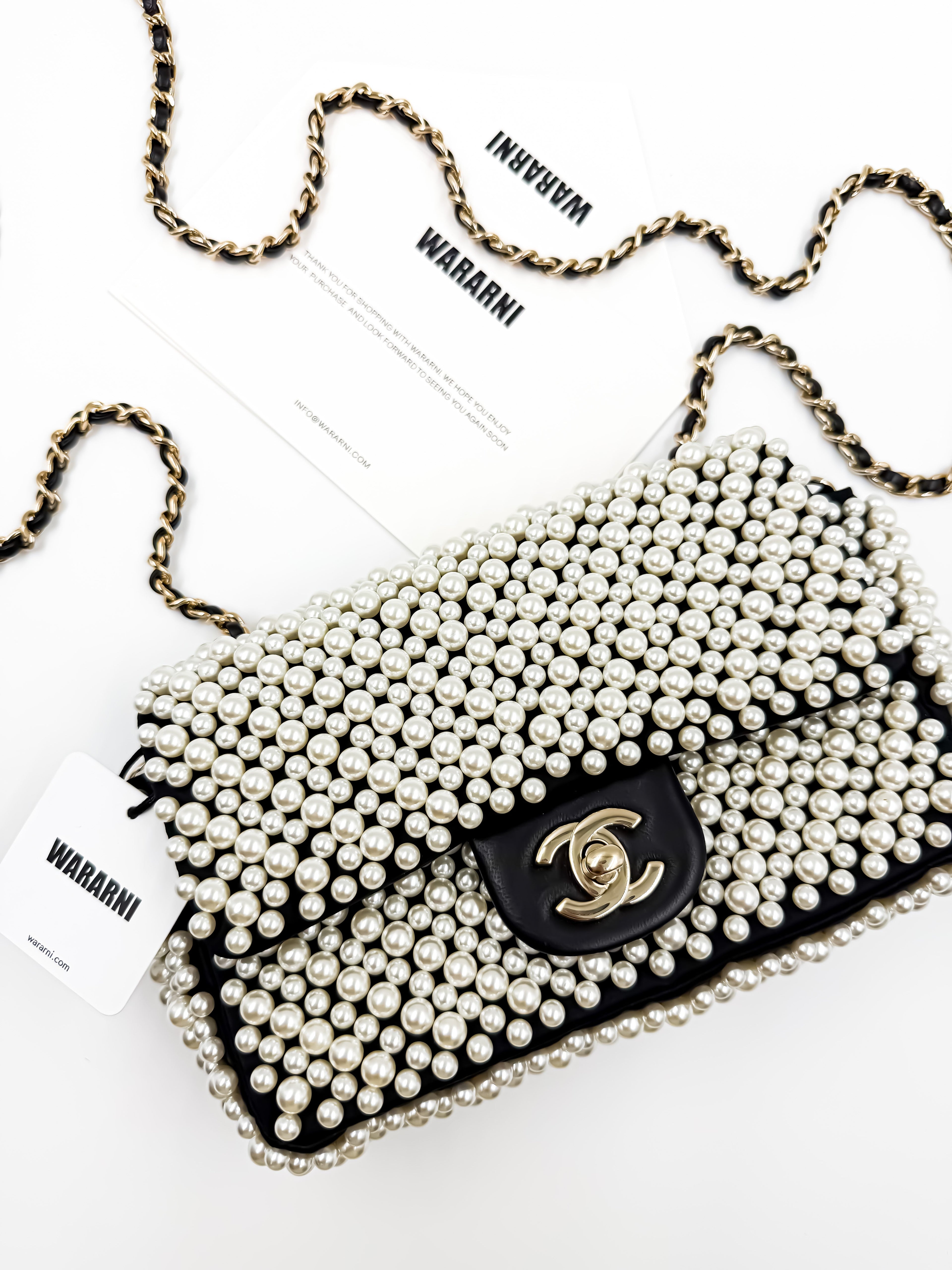Chanel 19S Pearl-Embellished Mini Rectangular Flap Bag