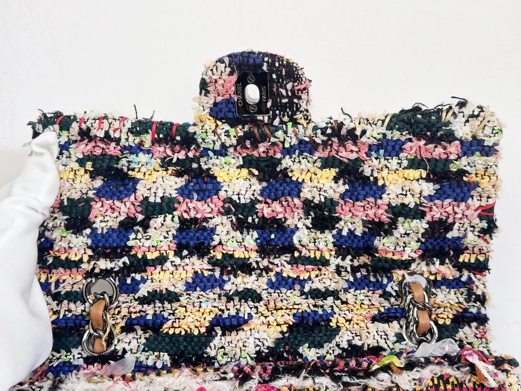 Chanel Pom Pom CC Quilted Tweed Medium Flap Bag with Ruthenium Hardware