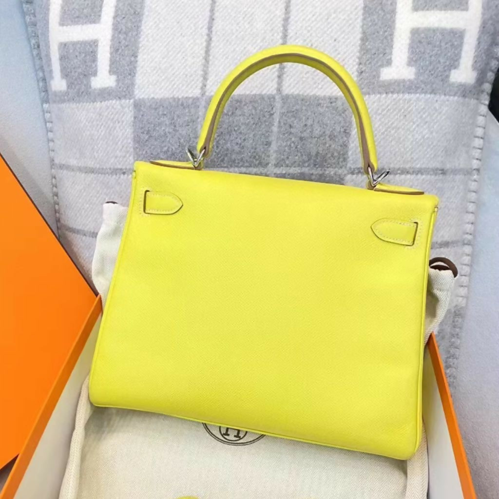 Hermes kelly 28 9R Lime Epsom Leather Palladium Hardware