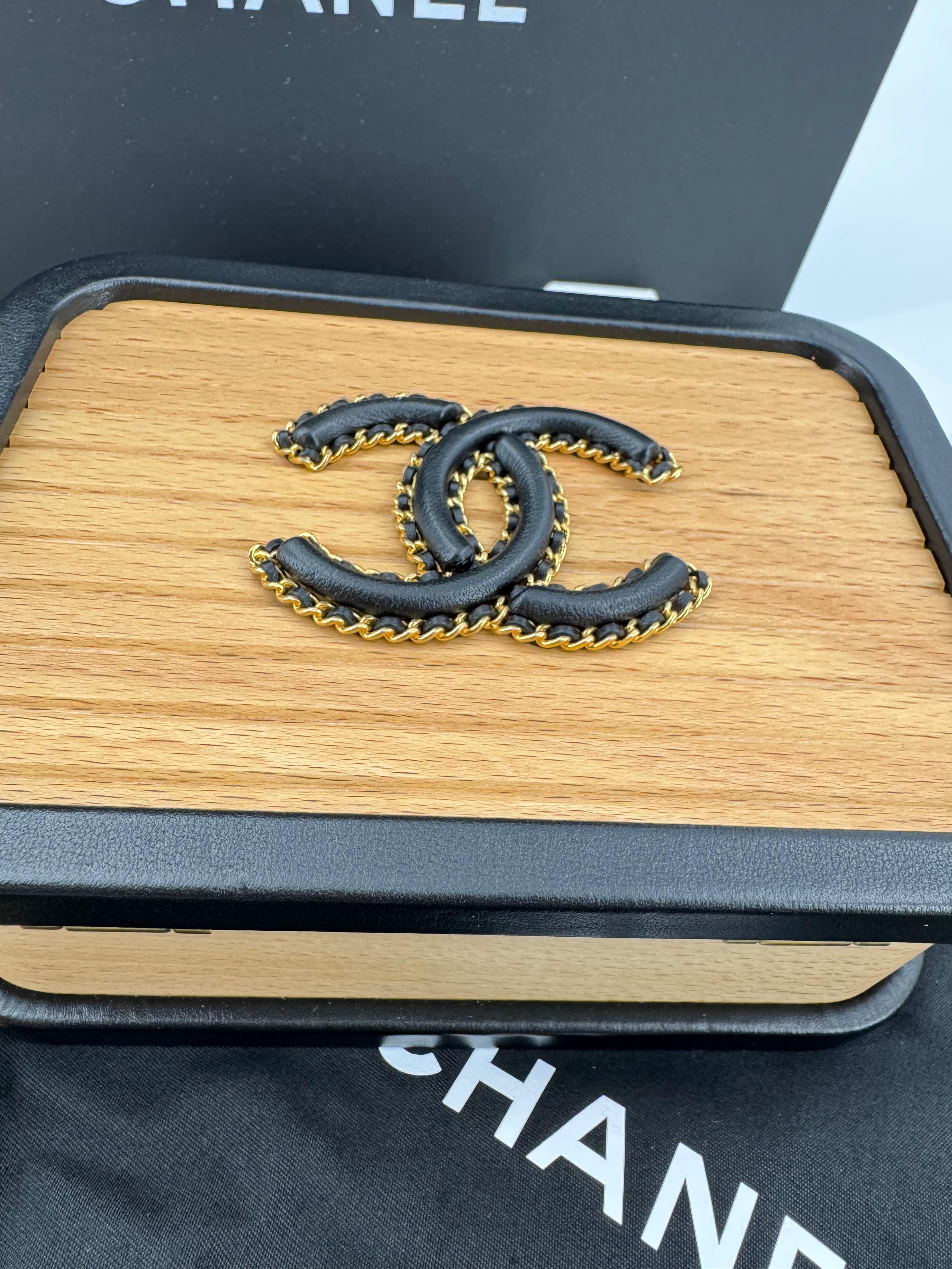 Chanel 2022 Beech Wood and Black Lambskin CC Vanity Case Brushed Gold Hardware