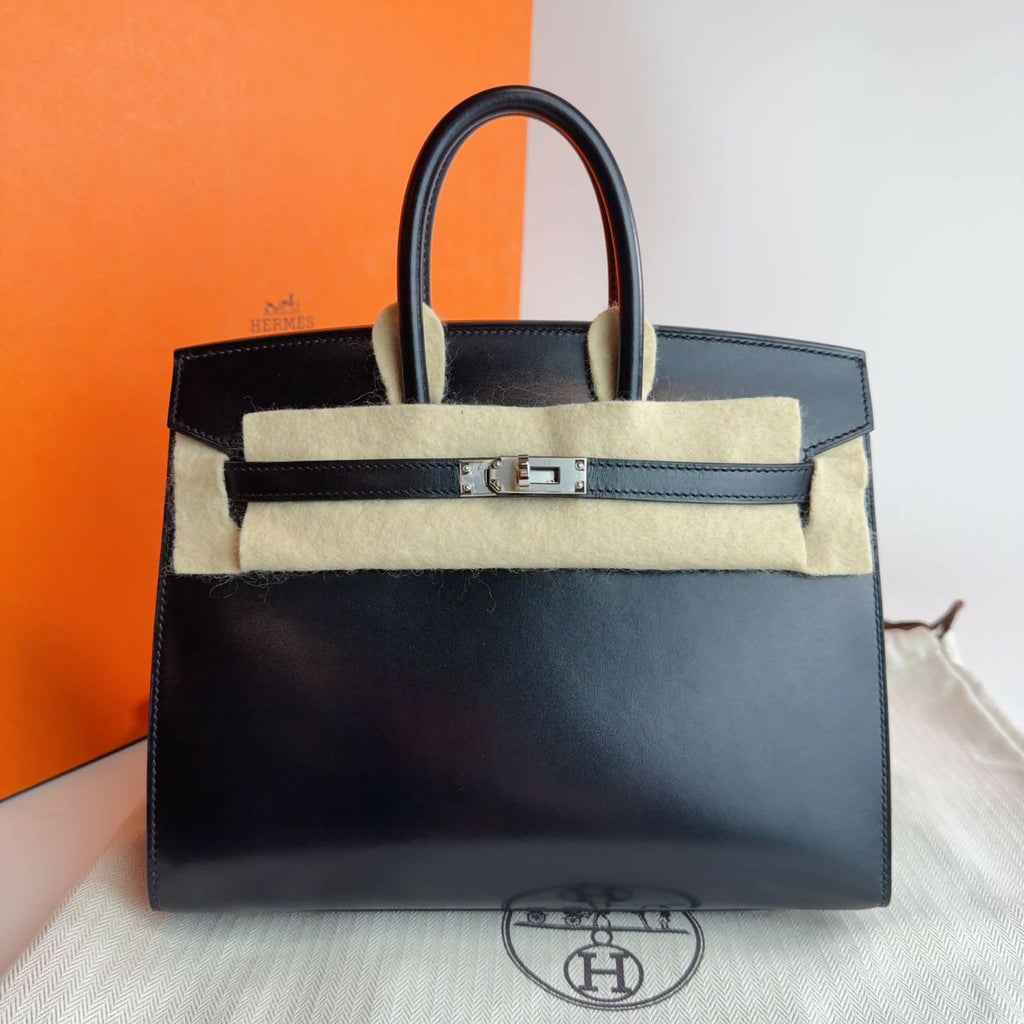 Hermes Birkin 25 black box leather Phw stamp W