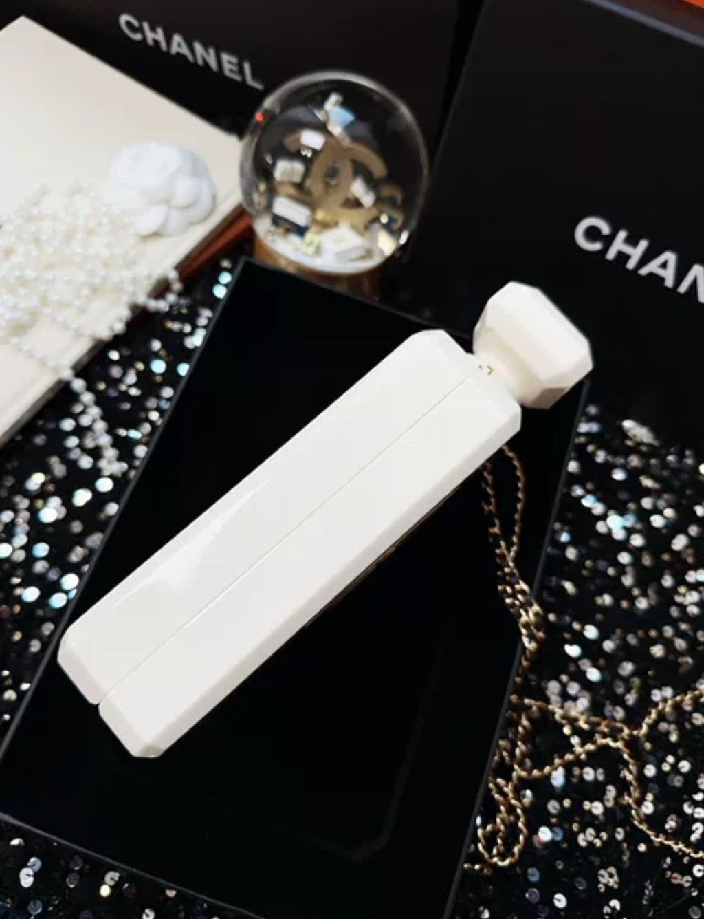 Chanel 20k Black and White Acrylic Perfume Bottle clutch Bag Minaudiere