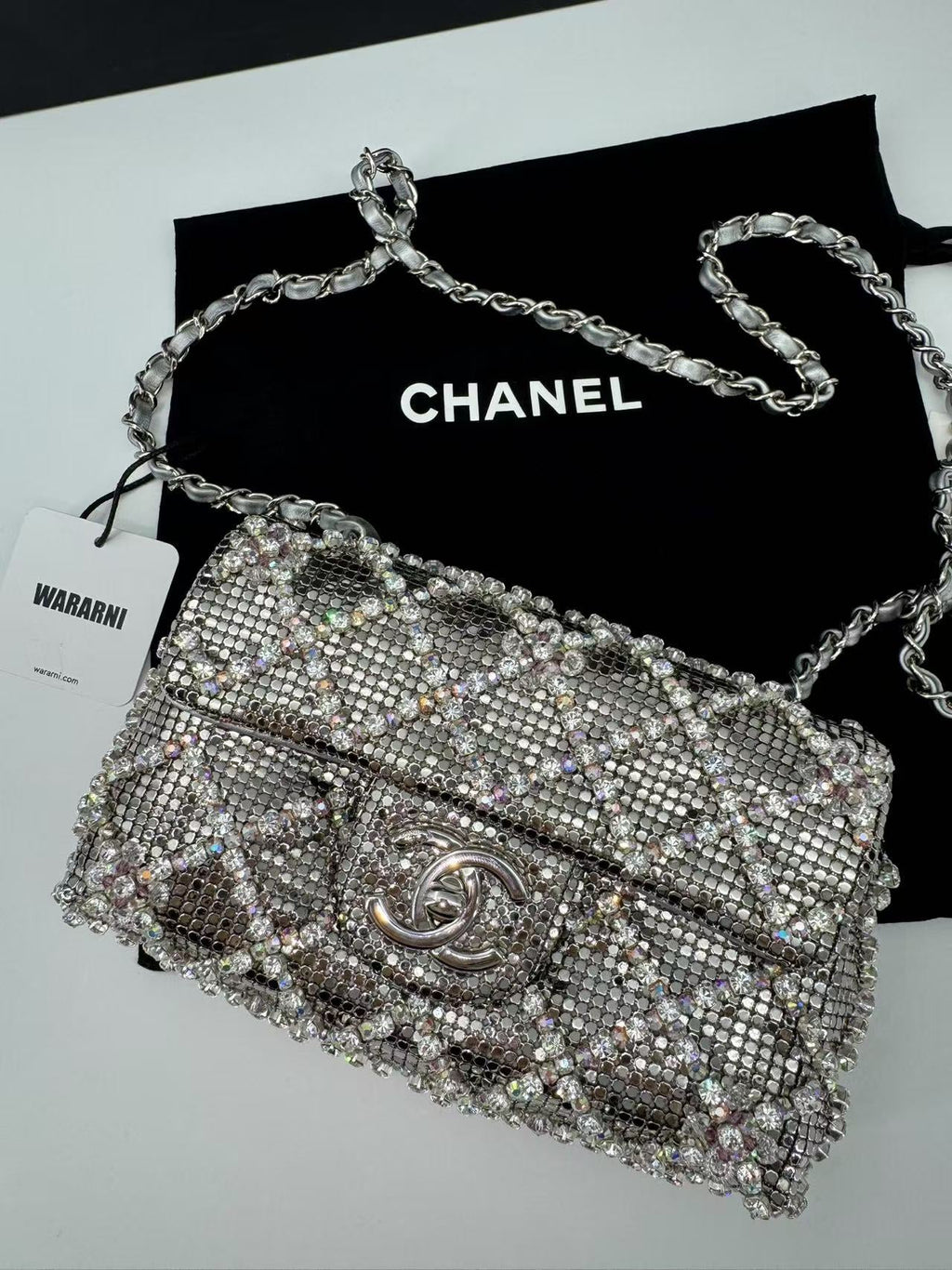 Chanel 22 diamond quilting silver-tone CC Mini Flap Bag